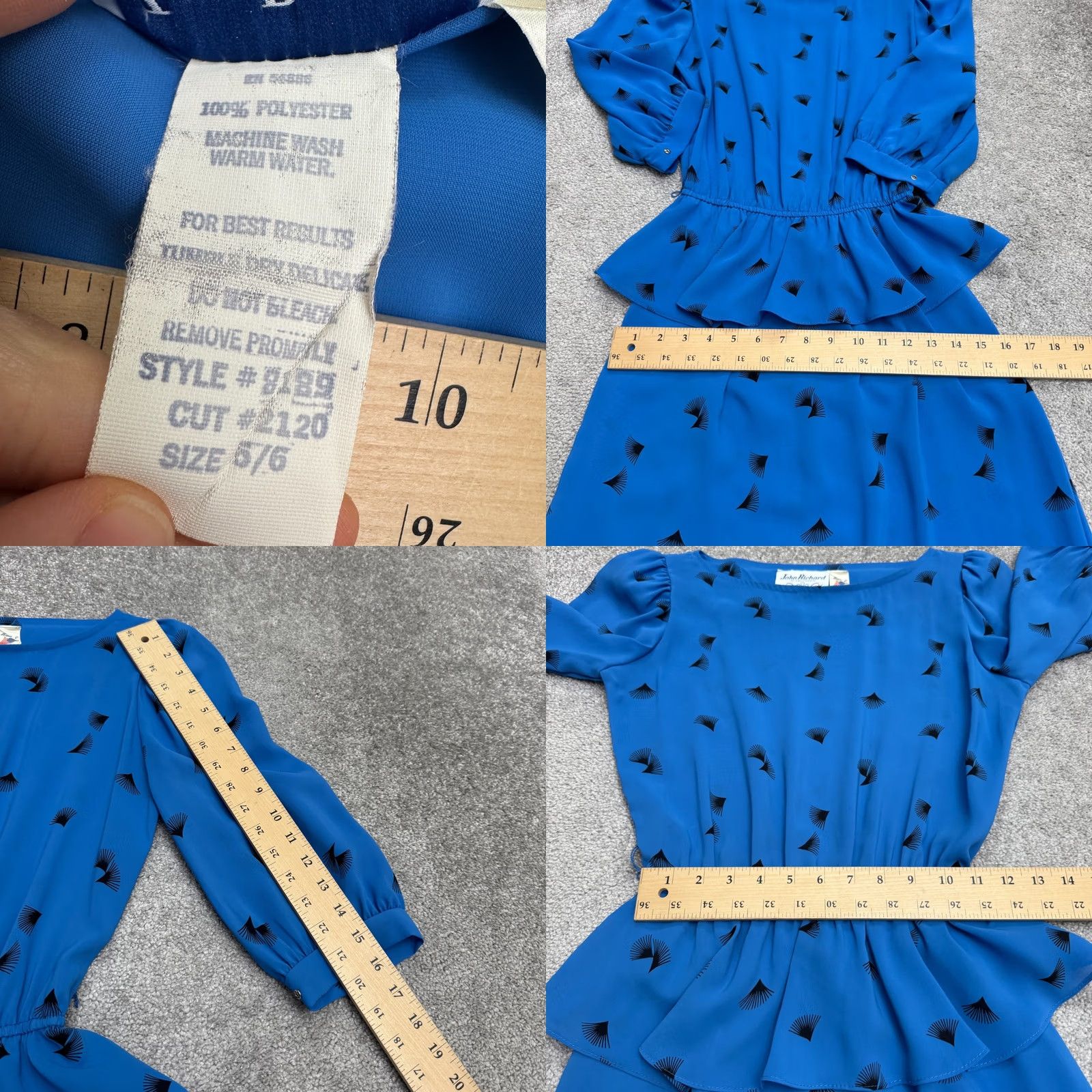 Vintage VINTAGE John Richard Blue Peplum A-Line Midi Dress Womens 5/6 80s Fan Size M / US 6-8 / IT 42-44 - 8 Thumbnail