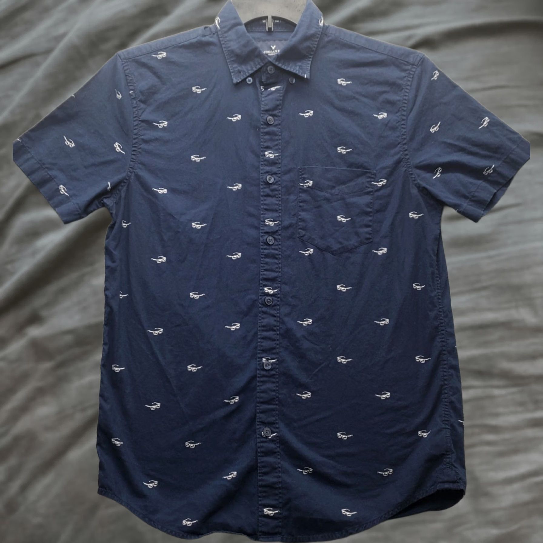 American Eagle Outfitters American Eagle Button-Down Shirt Mens S Navy Shade Glasses Print Seriously Soft Shirt Size US S / EU 44-46 / 1 - 1 Thumbnail