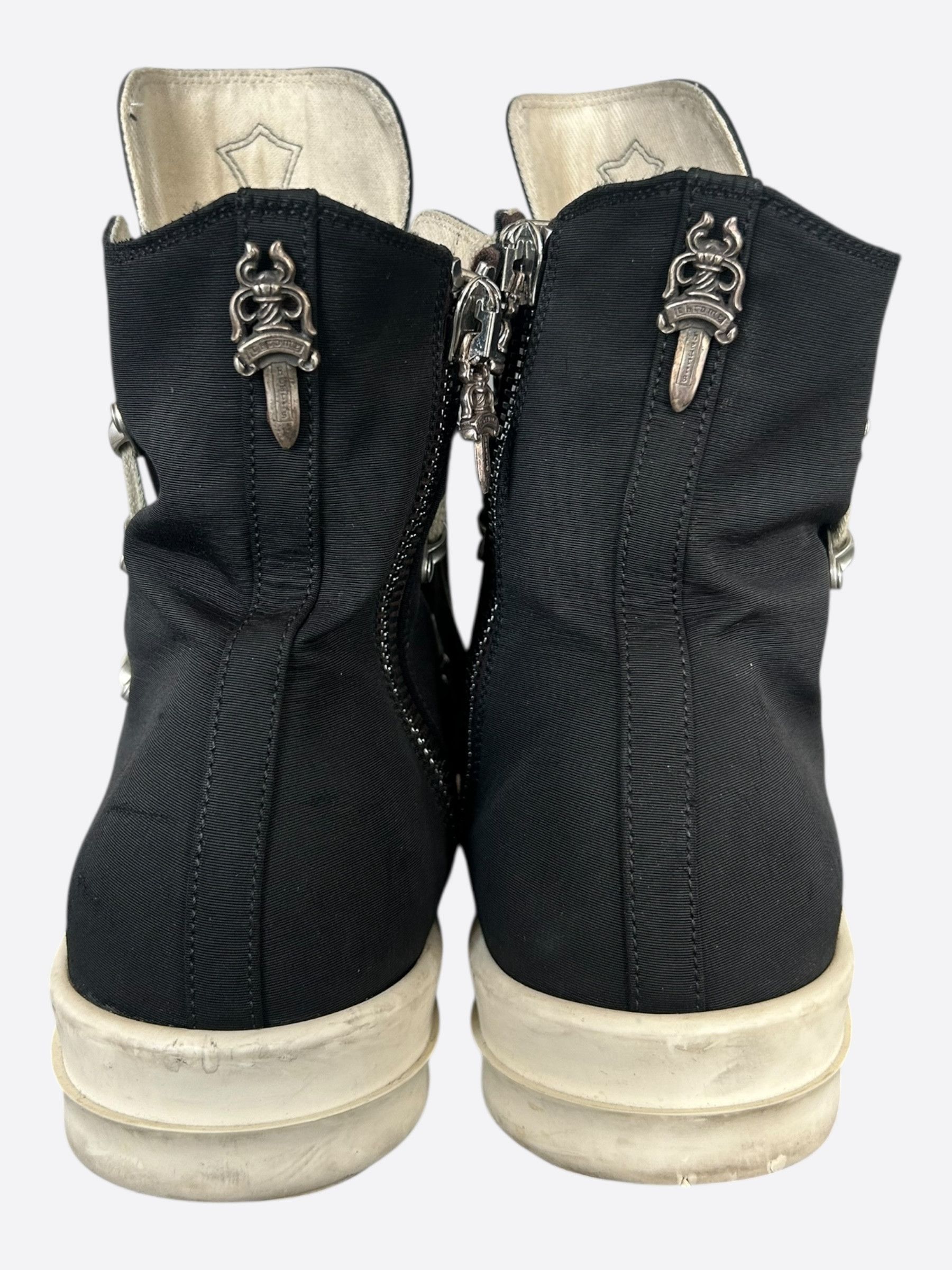 Rick Owens Chrome Hearts Black & White Cross Patch Hexagram Sneakers Size US 10 / EU 43 - 4 Thumbnail