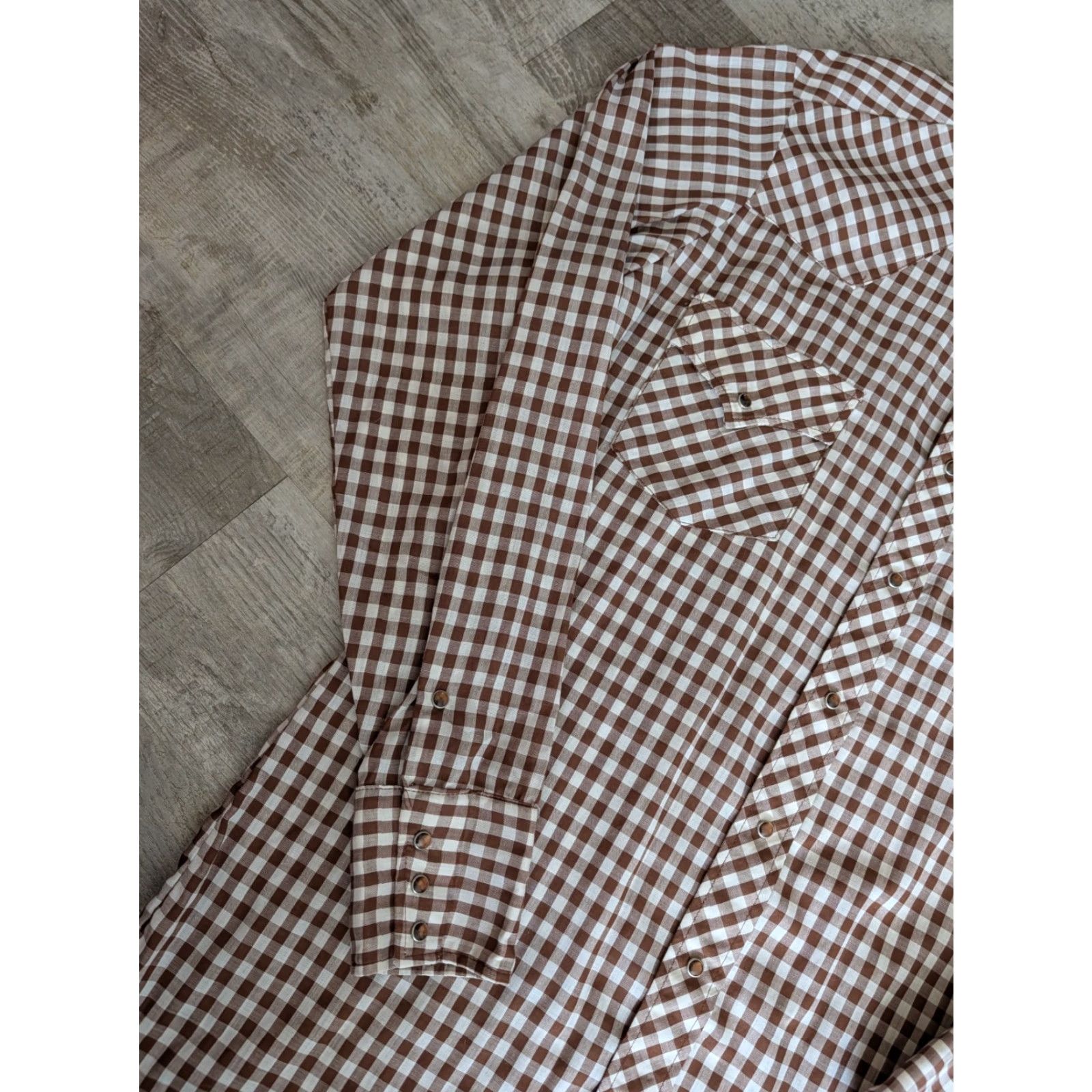 Sears Vintage Sears Western Wear Pearl Snap Shirt Brown Plaid Check XL Tall Mens Size US XL / EU 56 / 4 - 5 Thumbnail