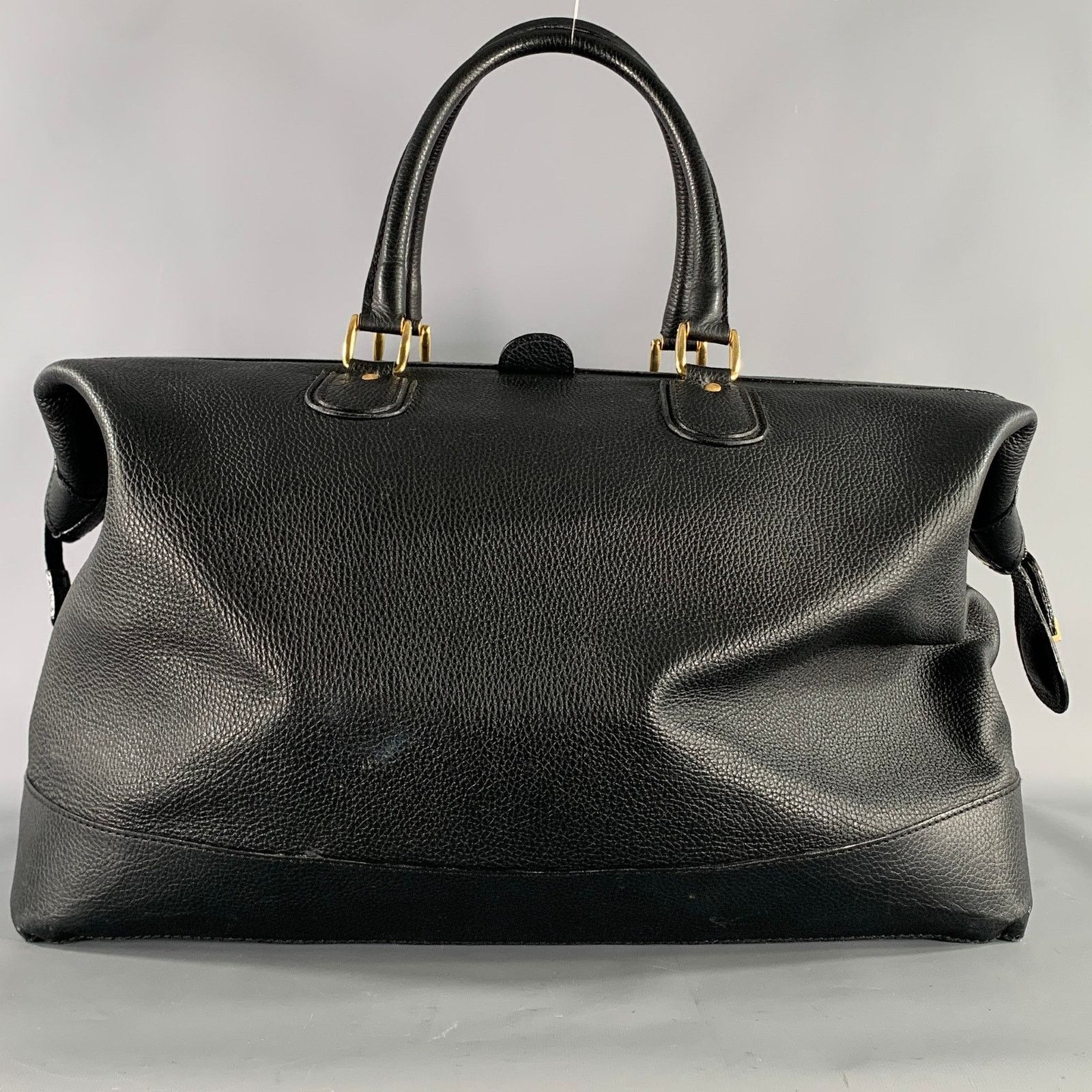 Barneys New York BARNEYS NEW YORK Black Gold Crackled Leather Duffle Bags Size ONE SIZE - 4 Thumbnail