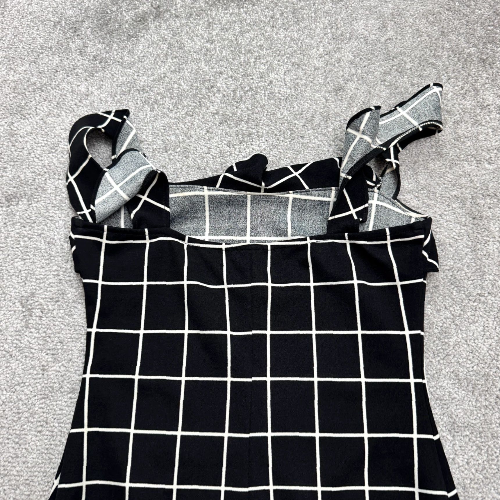 AQUA Aqua Dress Bodycon Mini Women's Small Black Square Neck Ruffle Sleeveless Check Pattern Lightweight Polyester Spandex Classic Designer Casual Size S / US 4 / IT 40 - 4 Thumbnail