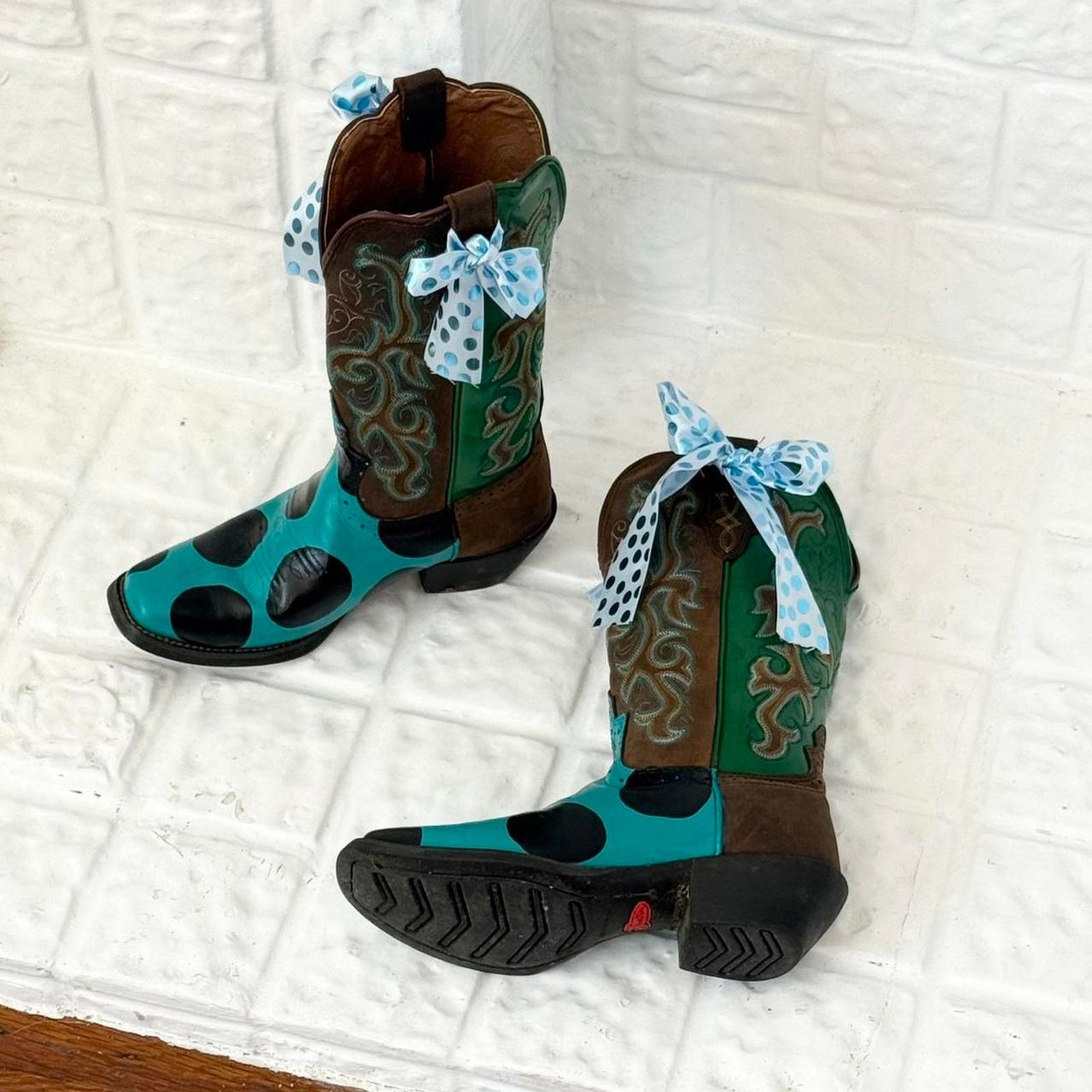 Justin Boots ✿ ⋆｡ Hand Painted Polka Dot Cowboy Boots ⋆｡✿ Size US 7 / IT 37 - 3 Thumbnail