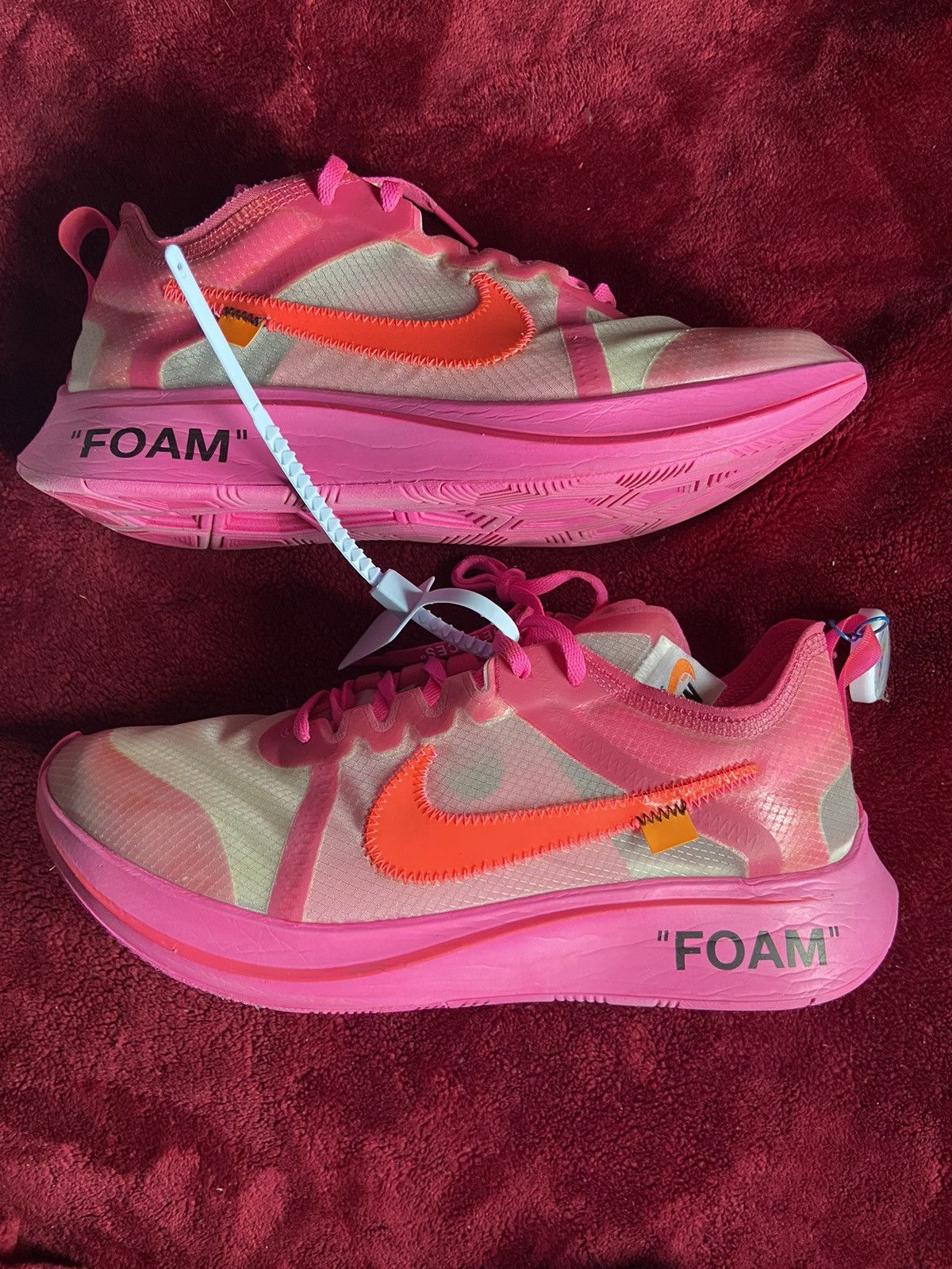 image of Off White Pink Tulip Nike Zoom Fly Shoes in Tulip Pink, Men's (Size 10)