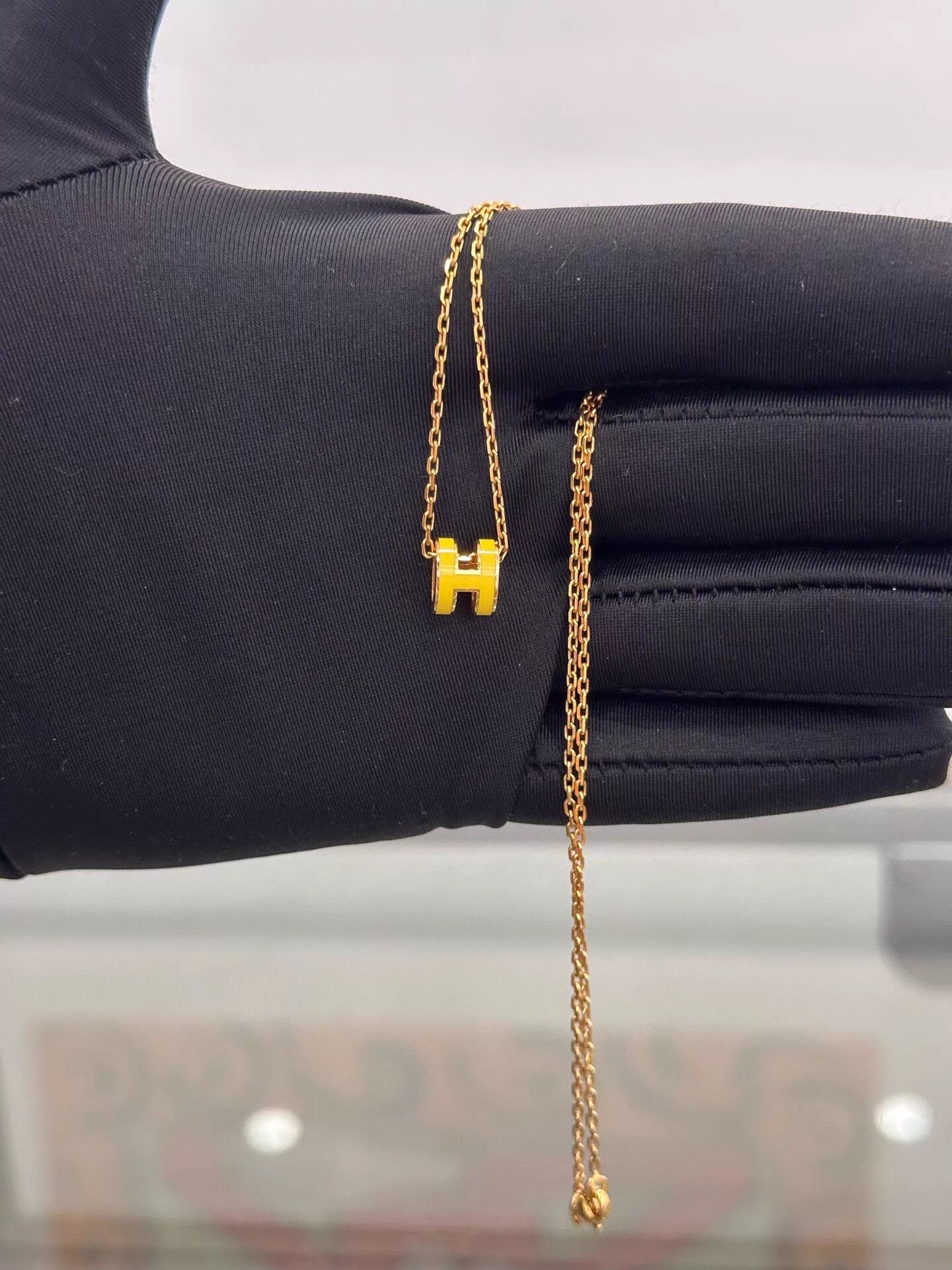 Hermes Hermes Pop H Mini Yellow Enamel H Gold Necklace 40cm Size ONE SIZE - 3 Thumbnail