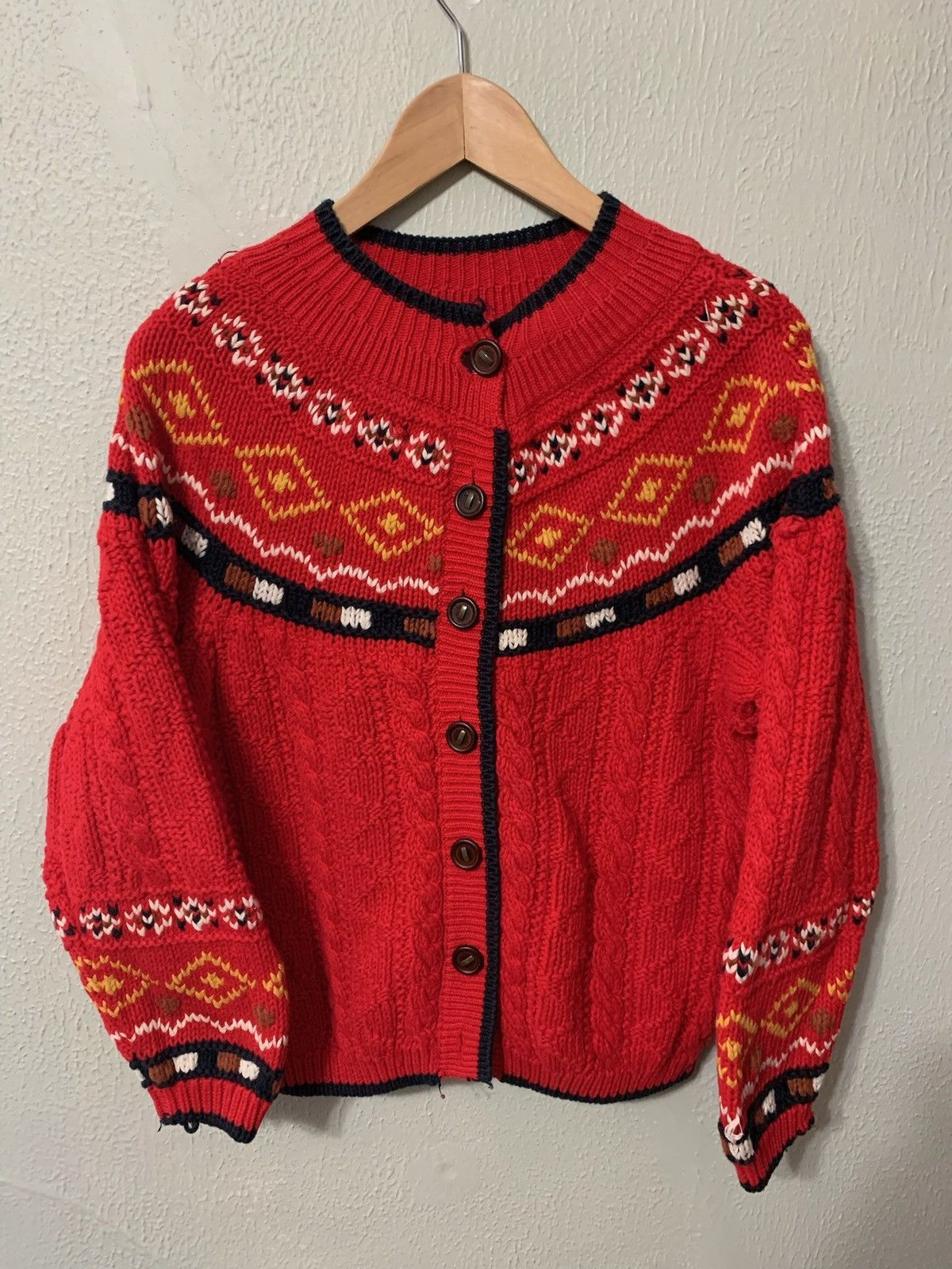 Vintage Vintage Red Cable Knit Cardigan Size US S / EU 44-46 / 1 - 1 Thumbnail