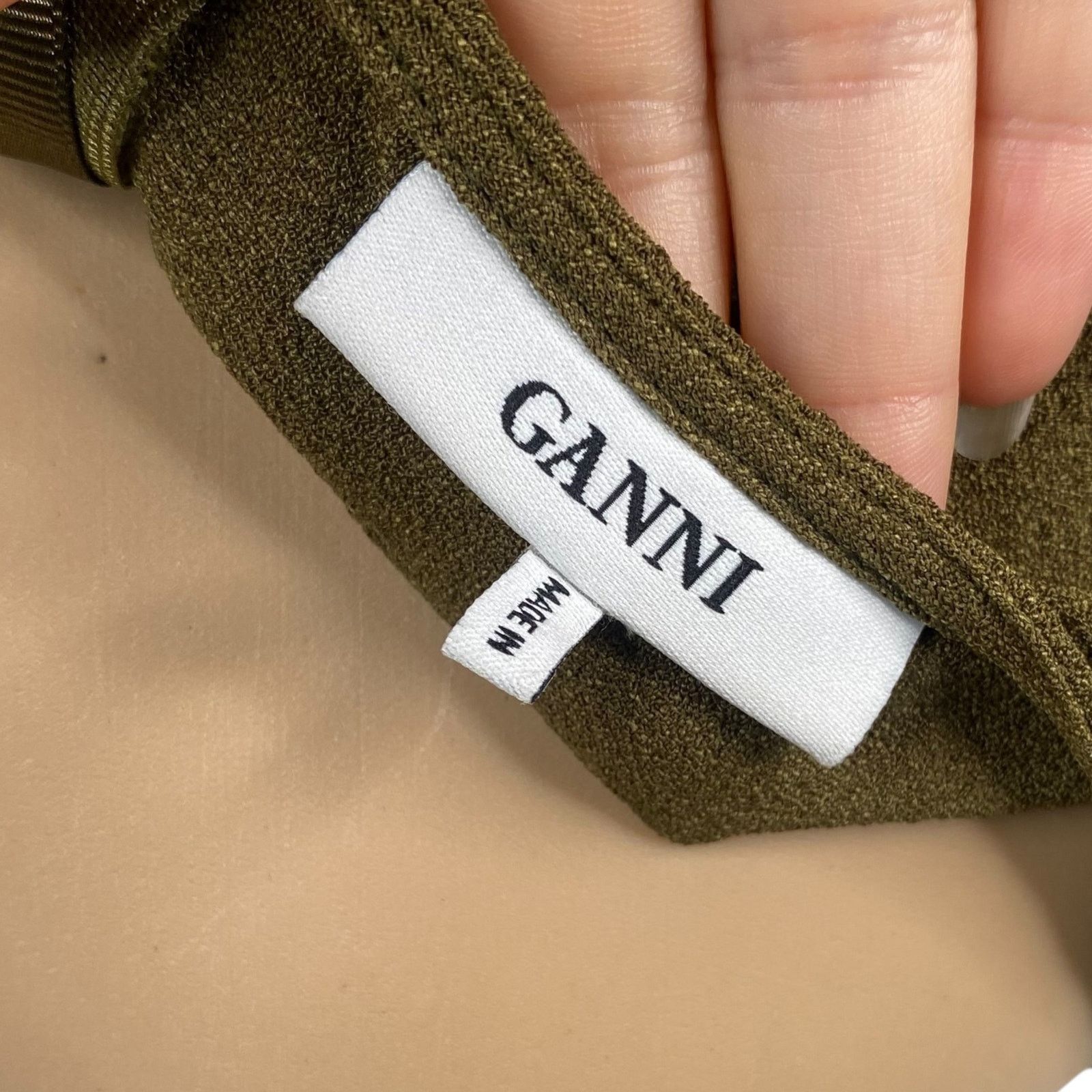 Ganni Ganni Clark Olive Green Crepe Bell Sleeve Crew Neck Top SZ S Size S / US 4 / IT 40 - 8 Thumbnail