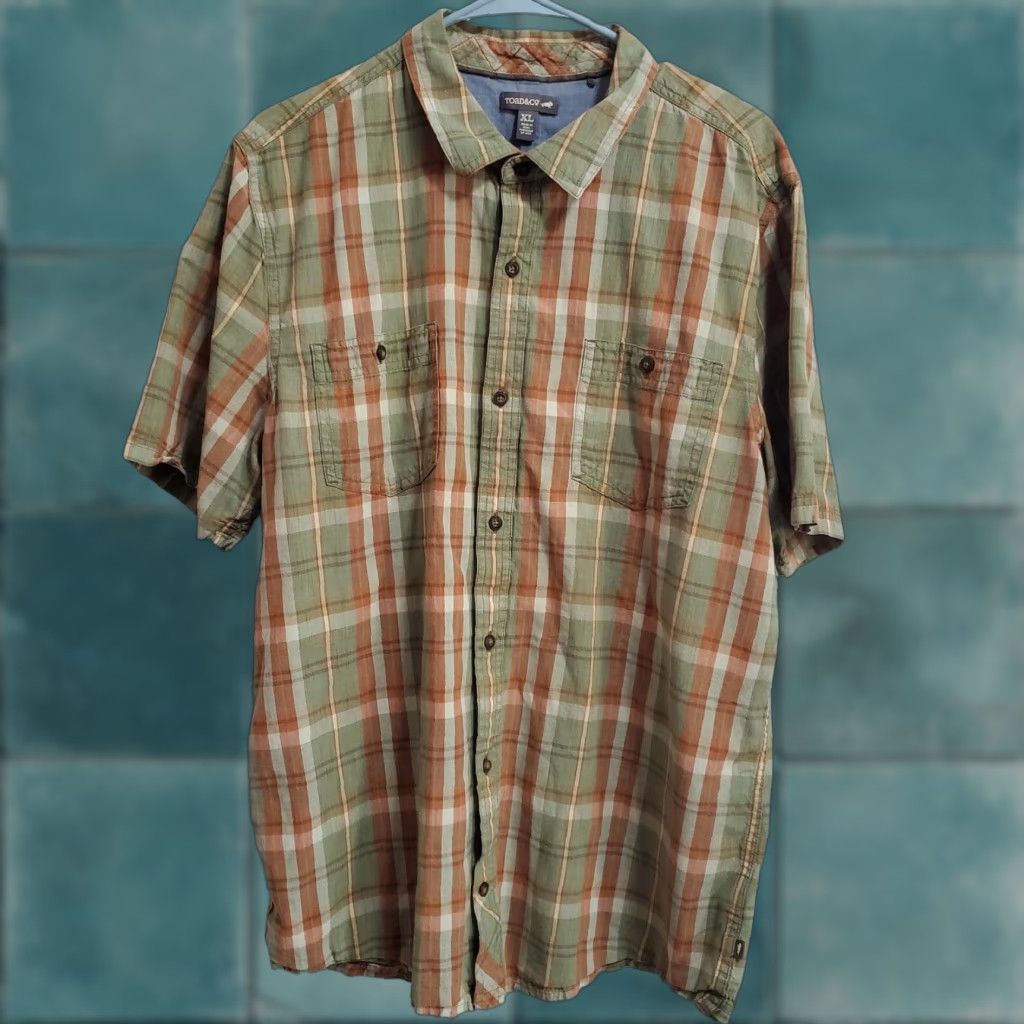 Toad&Co Toad & Co Shirt Men XL Green Orange Plaid Cotton Smythy Short Sleeve Button Down Size US XL / EU 56 / 4 - 1 Thumbnail