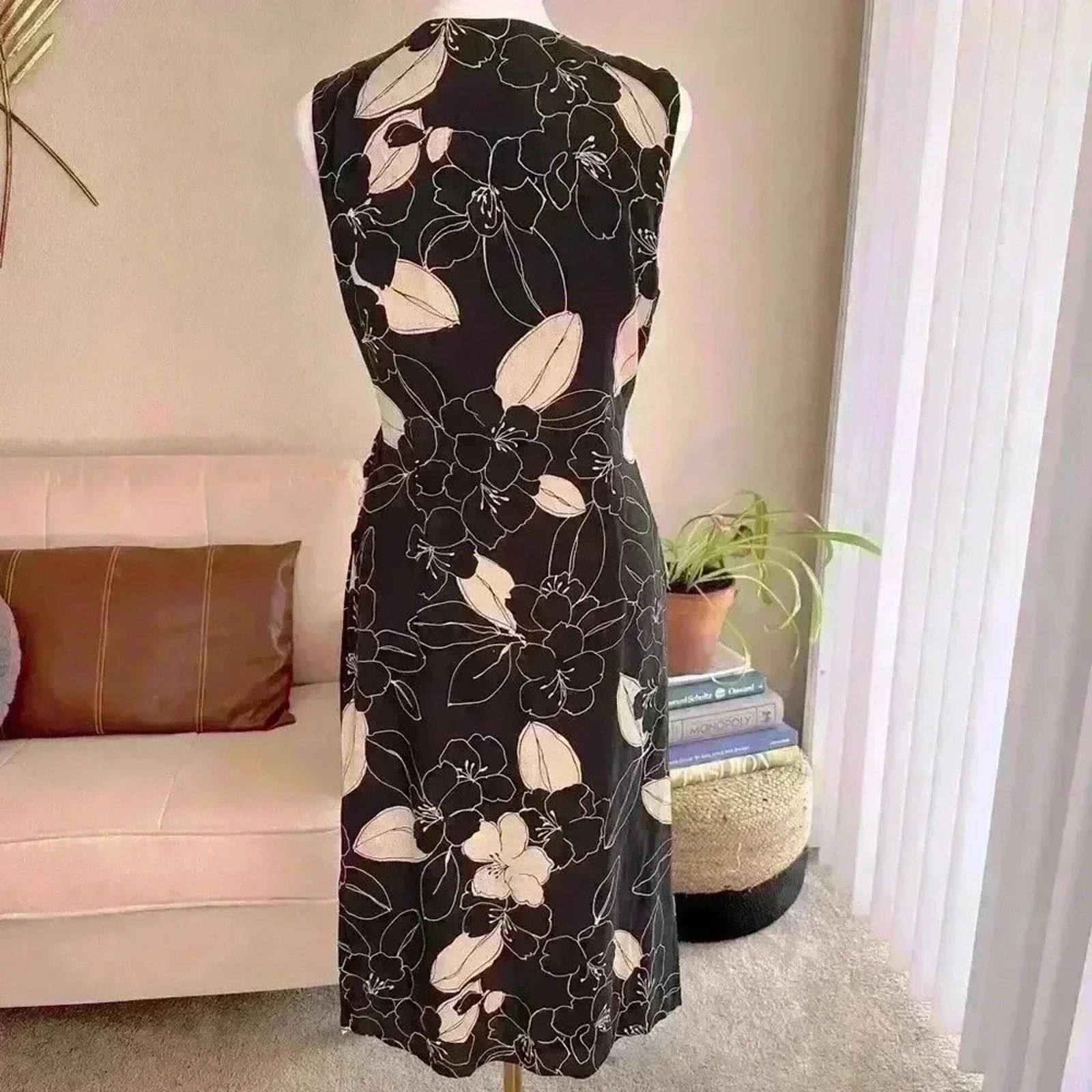 Max Mara MAX MARA Pura Seta Black Ivory Floral SILK Dress 8 Size M / US 6-8 / IT 42-44 - 3 Thumbnail