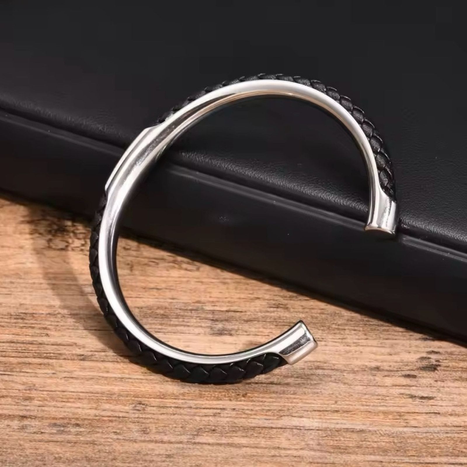 Other Leather Cuff Bracelets for Men Stainless Steel Bangles Size ONE SIZE - 3 Thumbnail