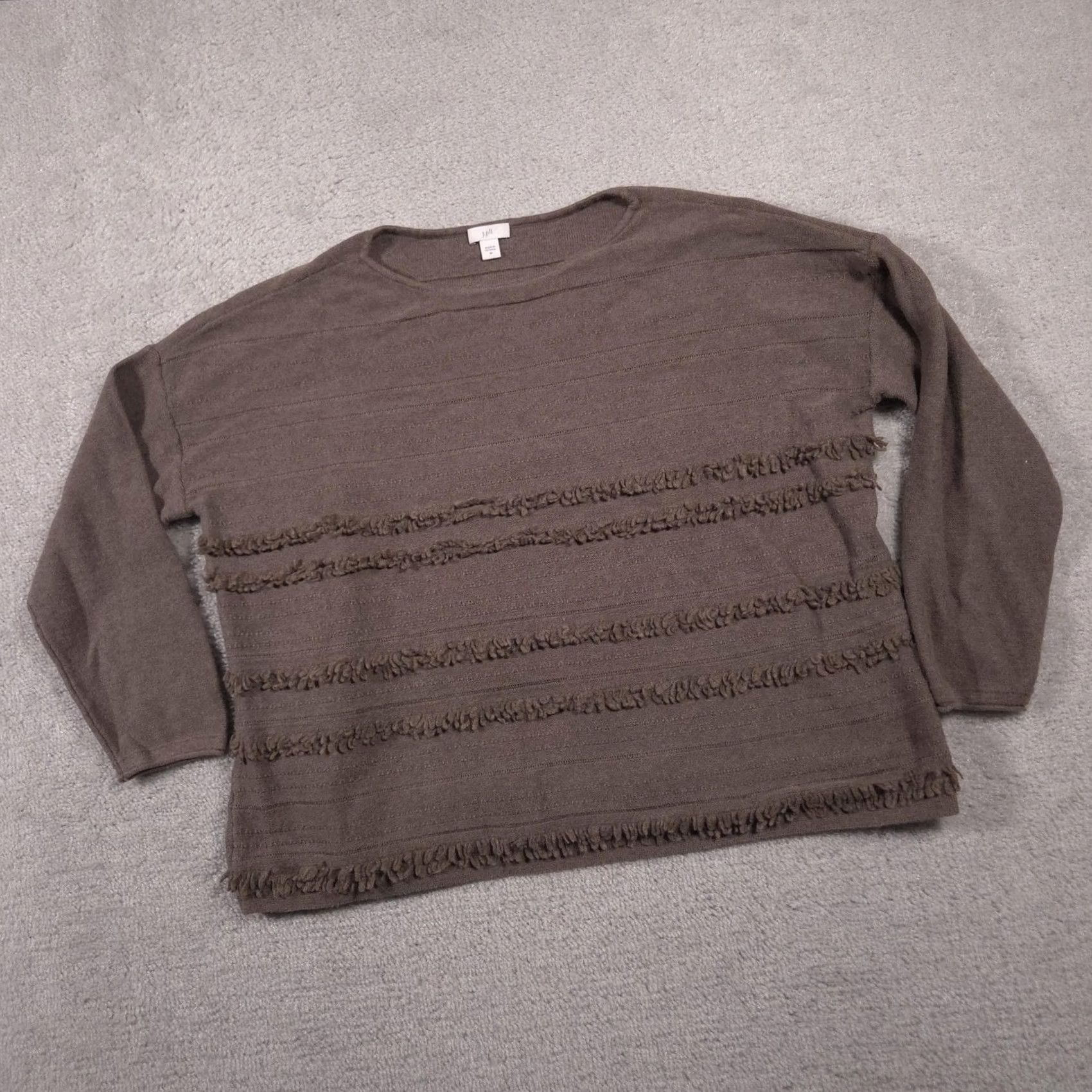 J. Jill J. Jill Sweater Womens Medium Brown Fringe Stripe Crewneck Pullover Knit Boho Size M / US 6-8 / IT 42-44 - 2 Thumbnail