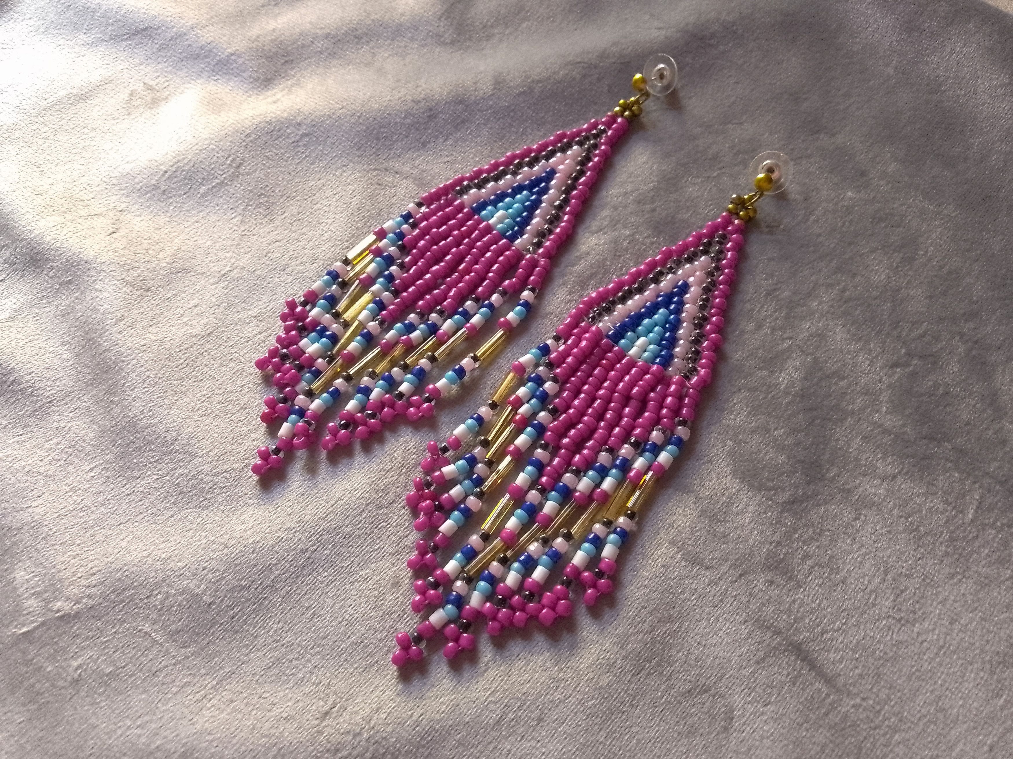 Handmade Earrings Long Fringe Pink Ethnic Tribal Elegant Alternative Size ONE SIZE - 1 Thumbnail