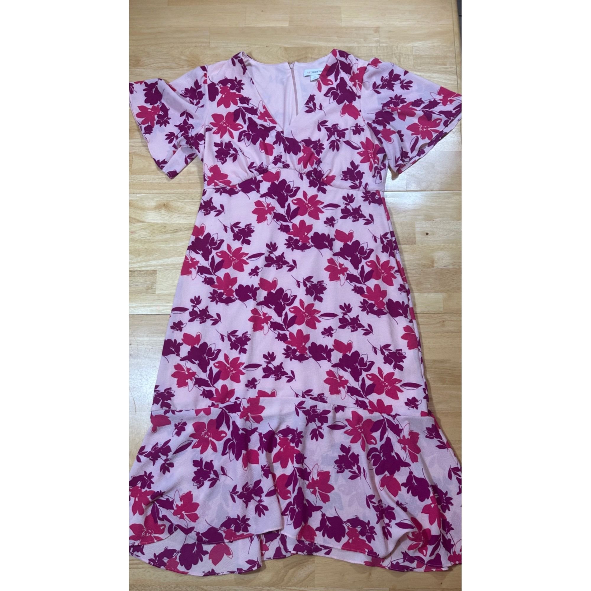Liz Claiborne Liz Clairbone Floral Midi Trumpet Dress Pink Size 14 Size XL / US 12-14 / IT 48-50 - 3 Thumbnail