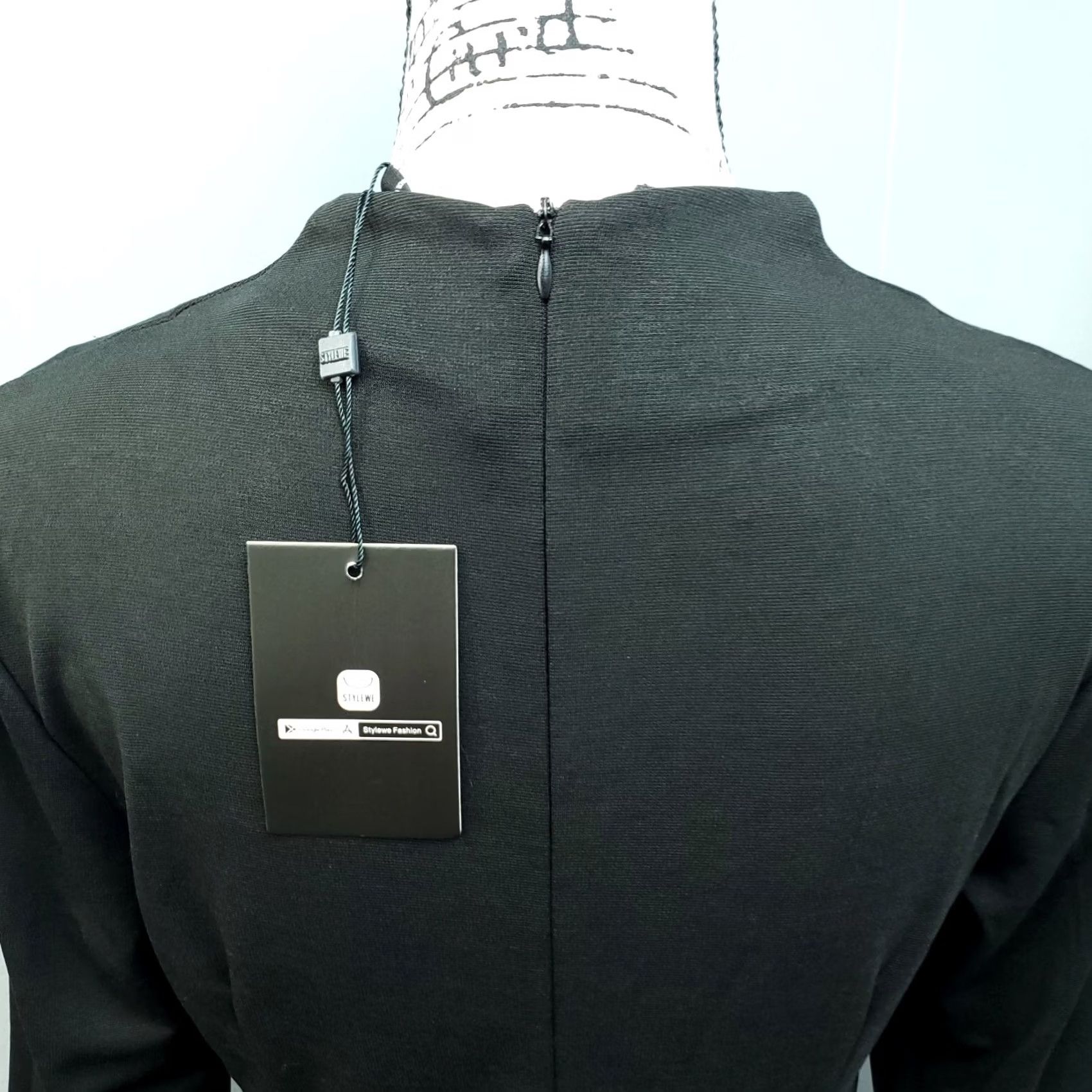 Vintage Stylewe Silky Dress Women S Black Empire Waist V-Neck Back Zip Long Sleeve Pockets Casual Party/Cocktail Knit Size S / US 4 / IT 40 - 7 Thumbnail