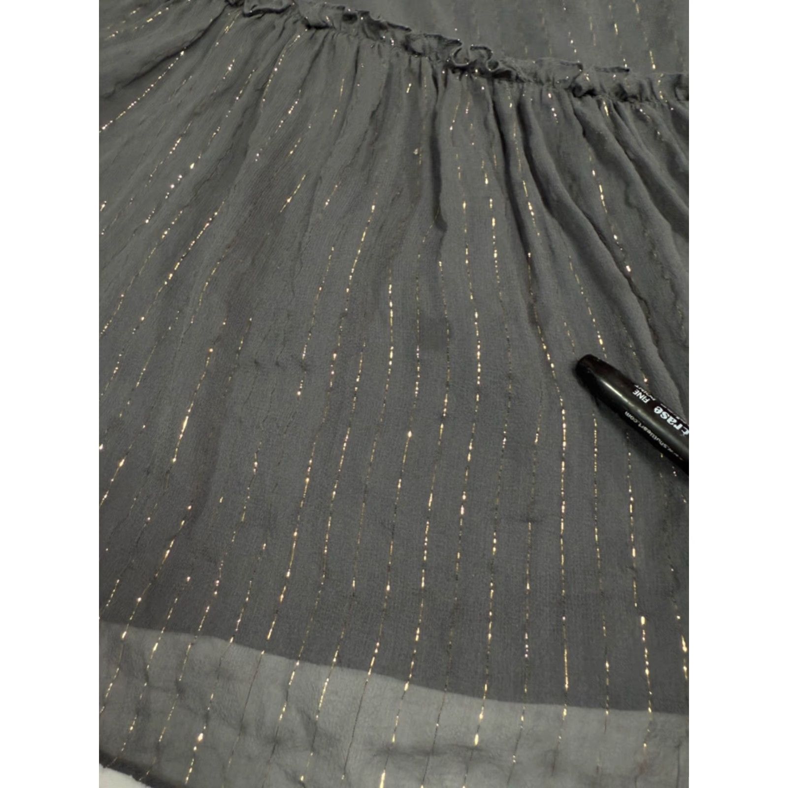 MILLY VINTAGE Milly Womens Silk Blend Midi Dress Sz 2 Gray Gold Shimmer Sheer Long Sleeve Dress Size XS / US 0-2 / IT 36-38 - 6 Thumbnail