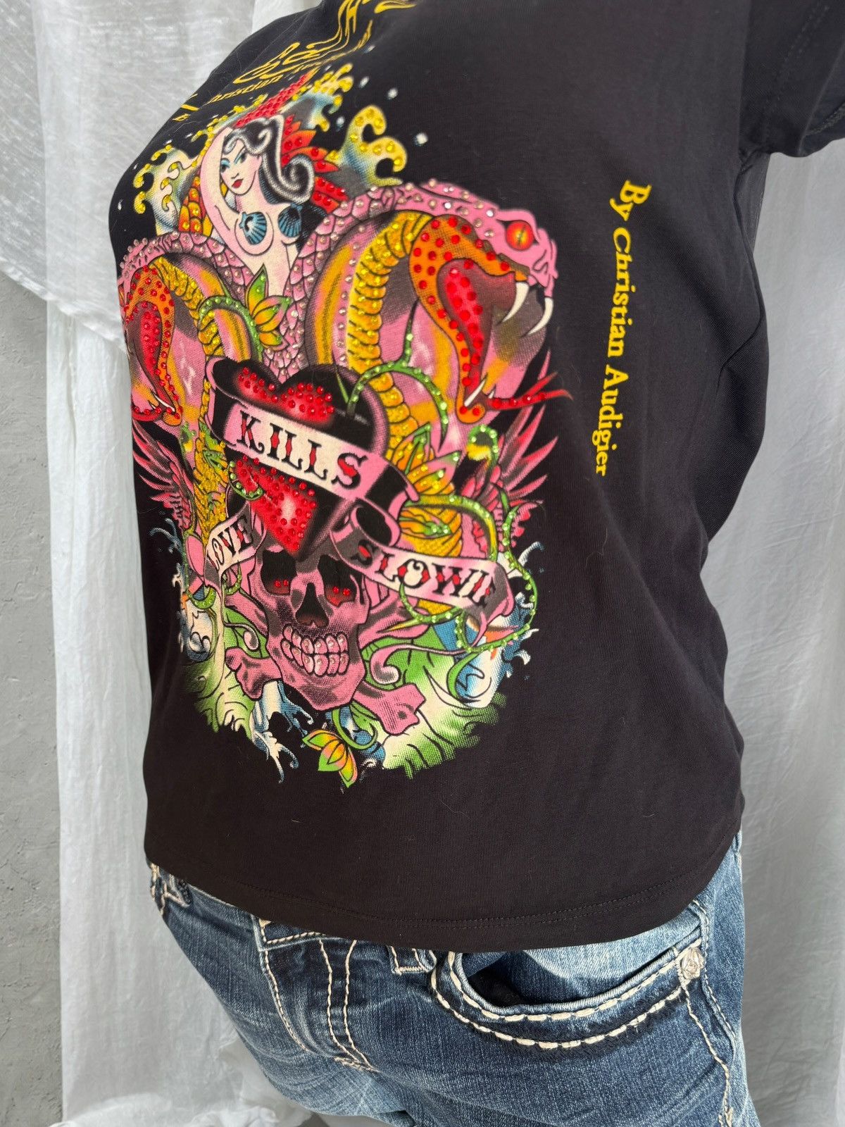 Ed Hardy Ed Hardy by Christian Audigier Y2K Rhinestones T-Shirt Size L / US 10 / IT 46 - 4 Thumbnail