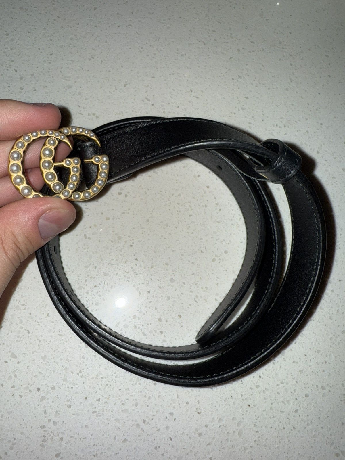 Gucci Gucci Double G Thin Leather Pearl Buckle Belt Size ONE SIZE - 1 Thumbnail