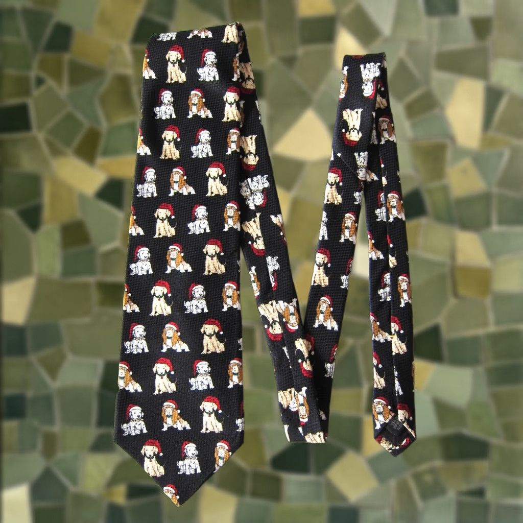Vintage VINTAGE Robert Stock Made USA Black Red Christmas Puppies Dalmatian Dog Tie Men Silk Pattern Dog Tie Size ONE SIZE - 1 Thumbnail