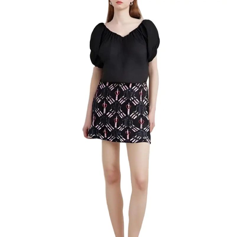 Valentino Valentino Black Printed Mini Skirt for Summer 0089 Size 22" - 1 Thumbnail