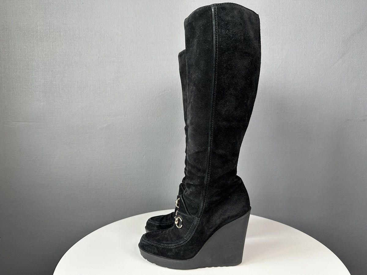 Gucci GUCCI Black Suede Horsebit Wedge Tall Boots Knee High EU 39 Size US 9 / IT 39 - 3 Thumbnail