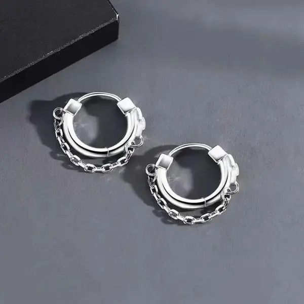 Designer × Vintage 925 Silver Plated Chain Hoop Earrings for Men Women Size ONE SIZE - 1 Thumbnail