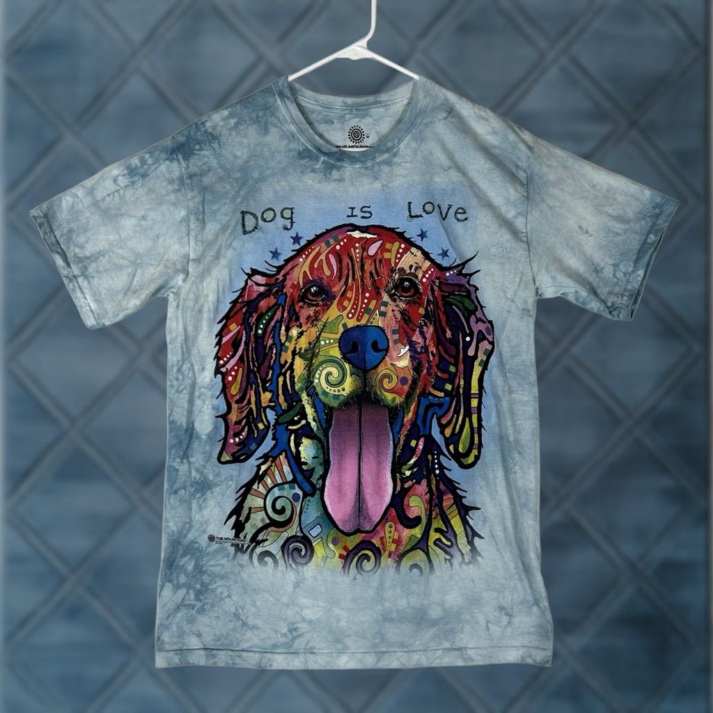 The Mountain The Mountain Tie Dye Short Sleeve Graphic Tee Unisex Medium Blue Psychedelic Dog Size US 31 - 1 Thumbnail