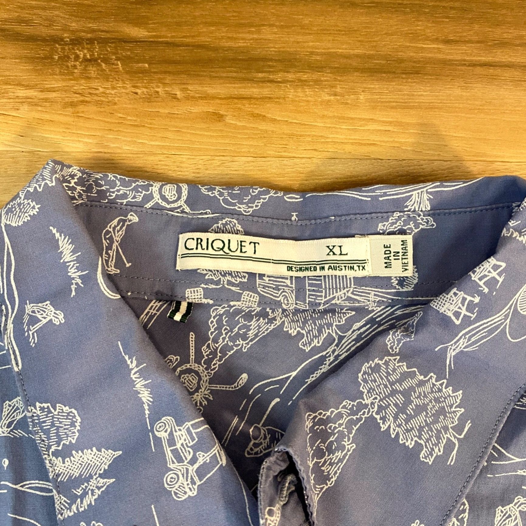 Vintage Criquet Shirt Mens XL Button-Down Camp Golf All Over Print Camper Short Sleeve Blue Cotton Lyocell Pocket Short Sleeve Casual Size US XL / EU 56 / 4 - 6 Thumbnail