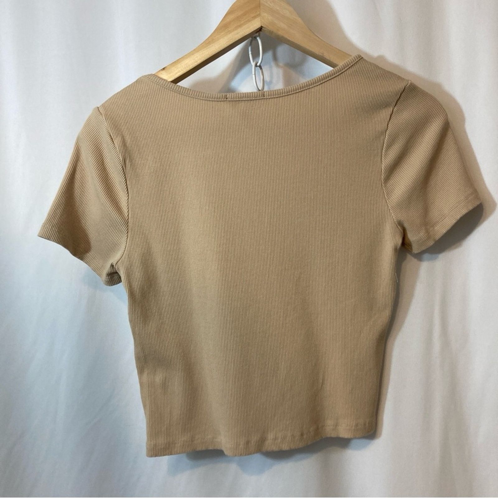 Other Ambiance Tan Light Brown Ribbed Scoop Neck Cropped Crop Top Size L / US 10 / IT 46 - 6 Thumbnail