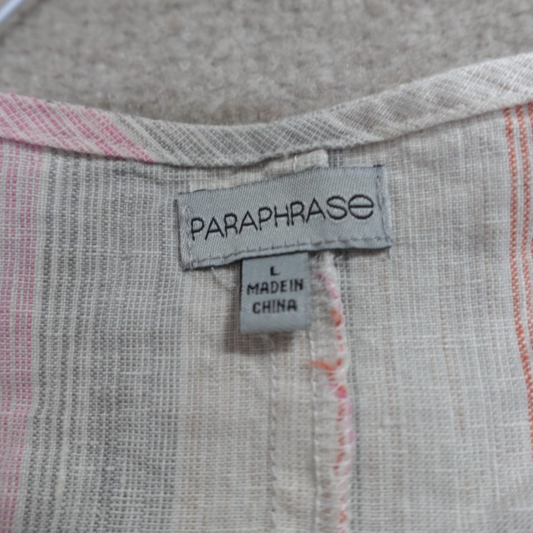 Vintage Paraphrase Blouse Striped 3/4 Sleeves Linen Crew Neck Blue Beige Large L Women Size L / US 10 / IT 46 - 2 Thumbnail