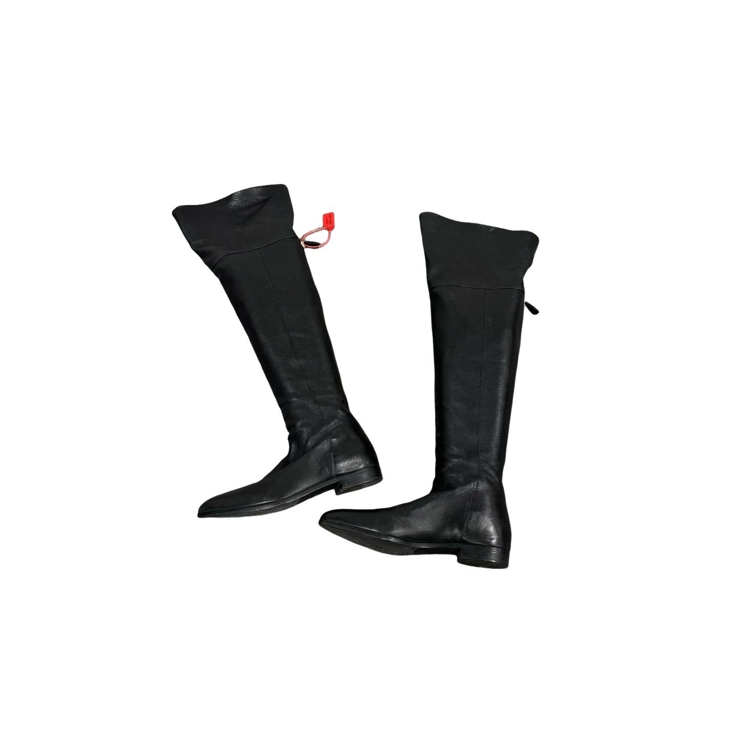 Prada Prada Pointed Black Leather Over-the-Knee Boots 37.5 Size US 7.5 / IT 37.5 - 1 Thumbnail