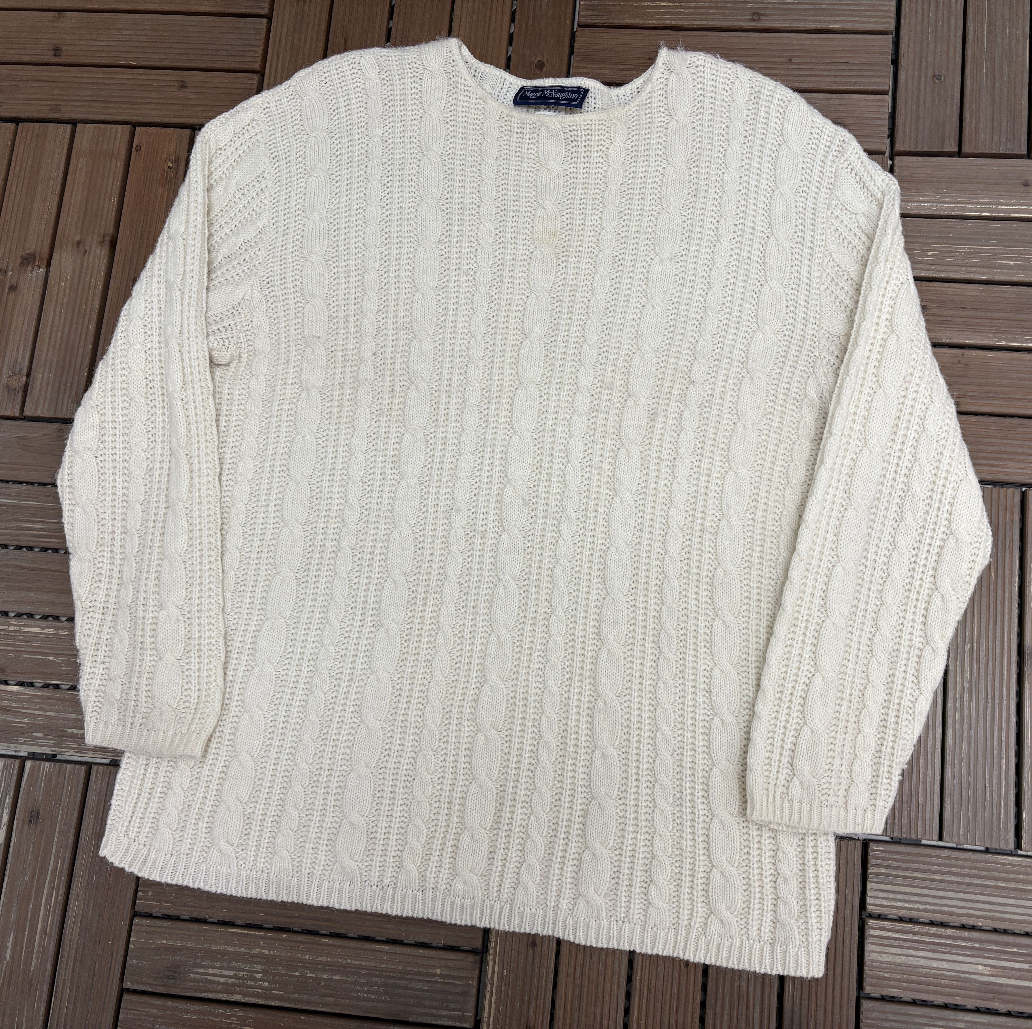 Vintage Maggie McNaughton Cable Knit Vintage White Sweater Size US XXL / EU 58 / 5 - 3 Thumbnail