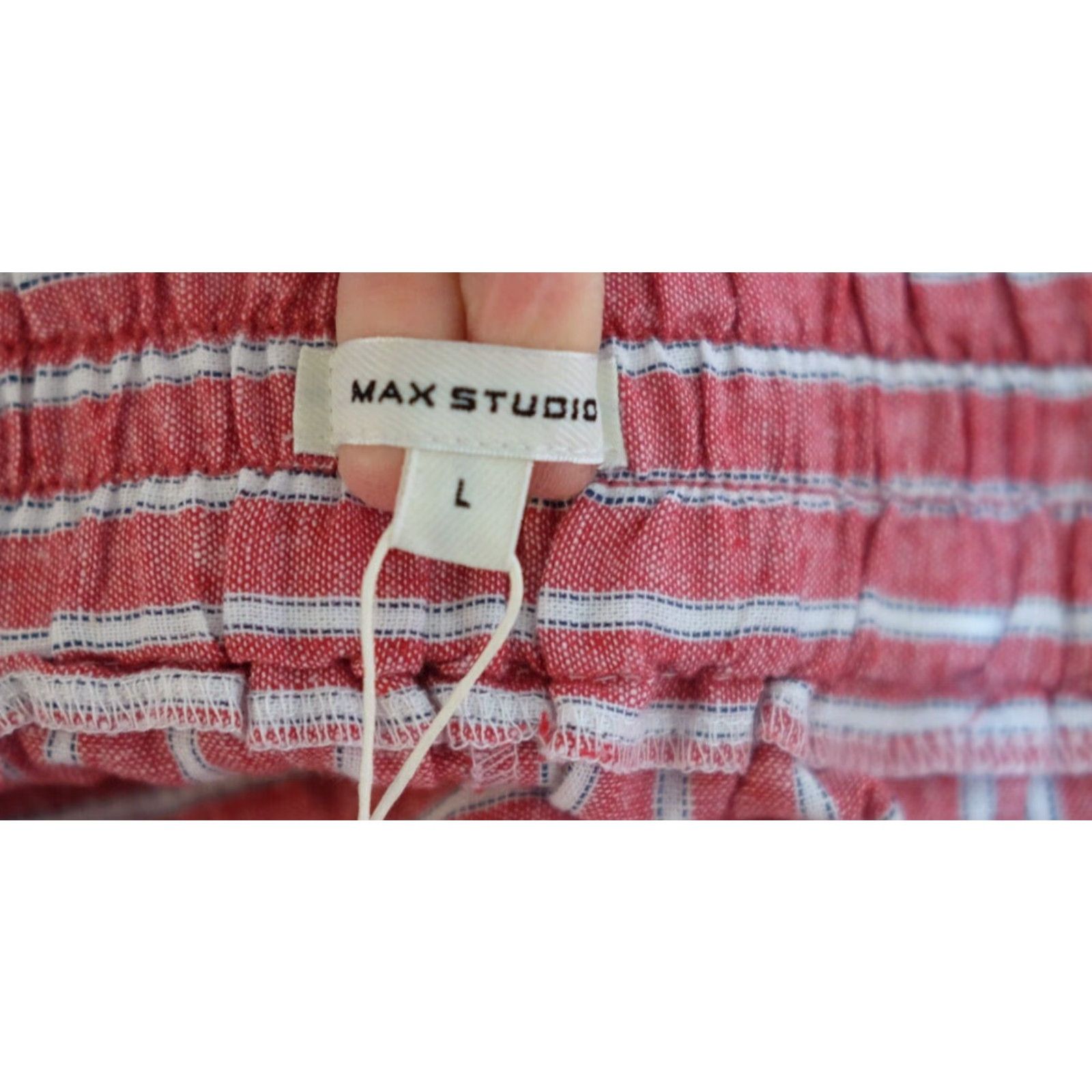 Vintage NWT! Max Studio Linen Blend Crop Pants Wide-Leg Red/White Women's L Pants Cropped Wide-Leg Cotton Linen Red/White Women L Size 36" / US 14 / IT 50 - 7 Thumbnail