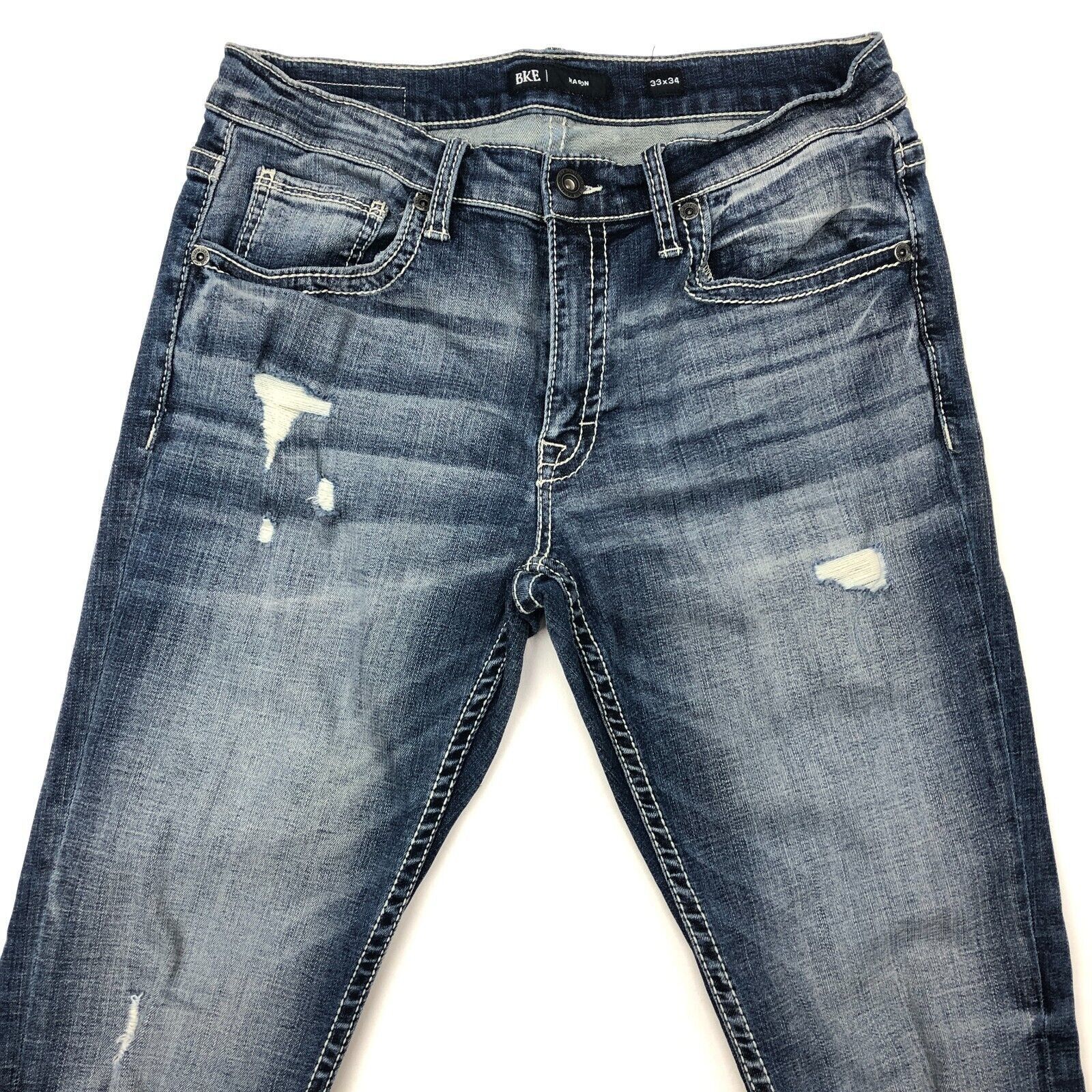 Vintage BKE Mason Light Wash Distressed Blue Slim Jeans Size 33x34 Size US 33 - 3 Thumbnail