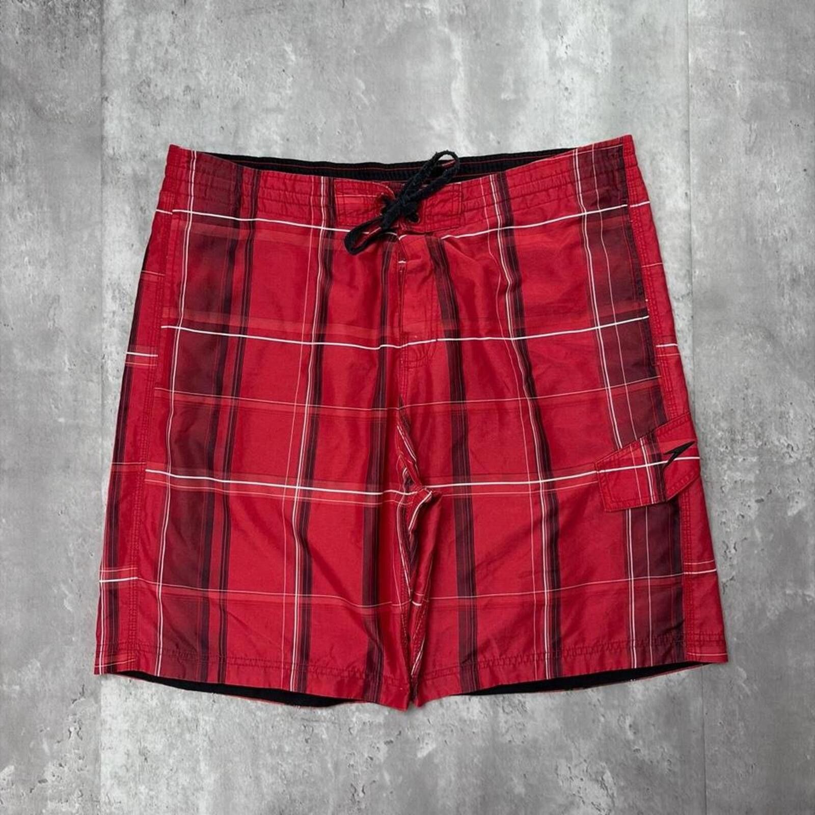 Speedo Vintage Red Speedo Surf Grunge Baggy Plaid Board Shorts Size US 34 / EU 50 - 1 Thumbnail