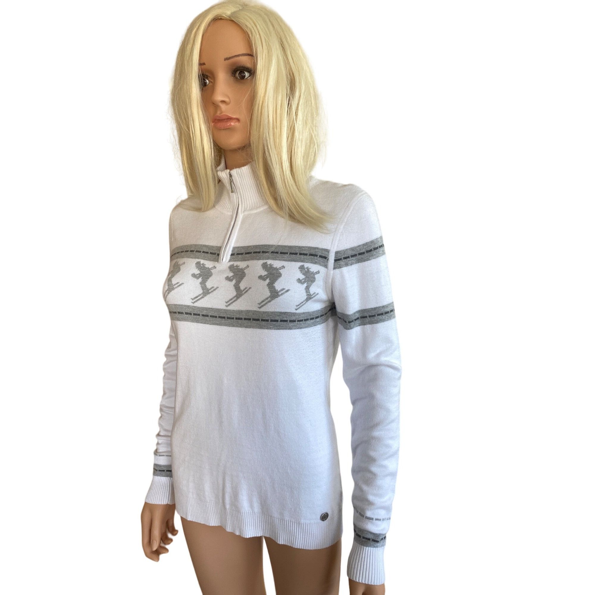 Designer Nils Skier 2 Knit Sweater Women's Large White Gray Nordic Ap Size L / US 10 / IT 46 - 9 Thumbnail