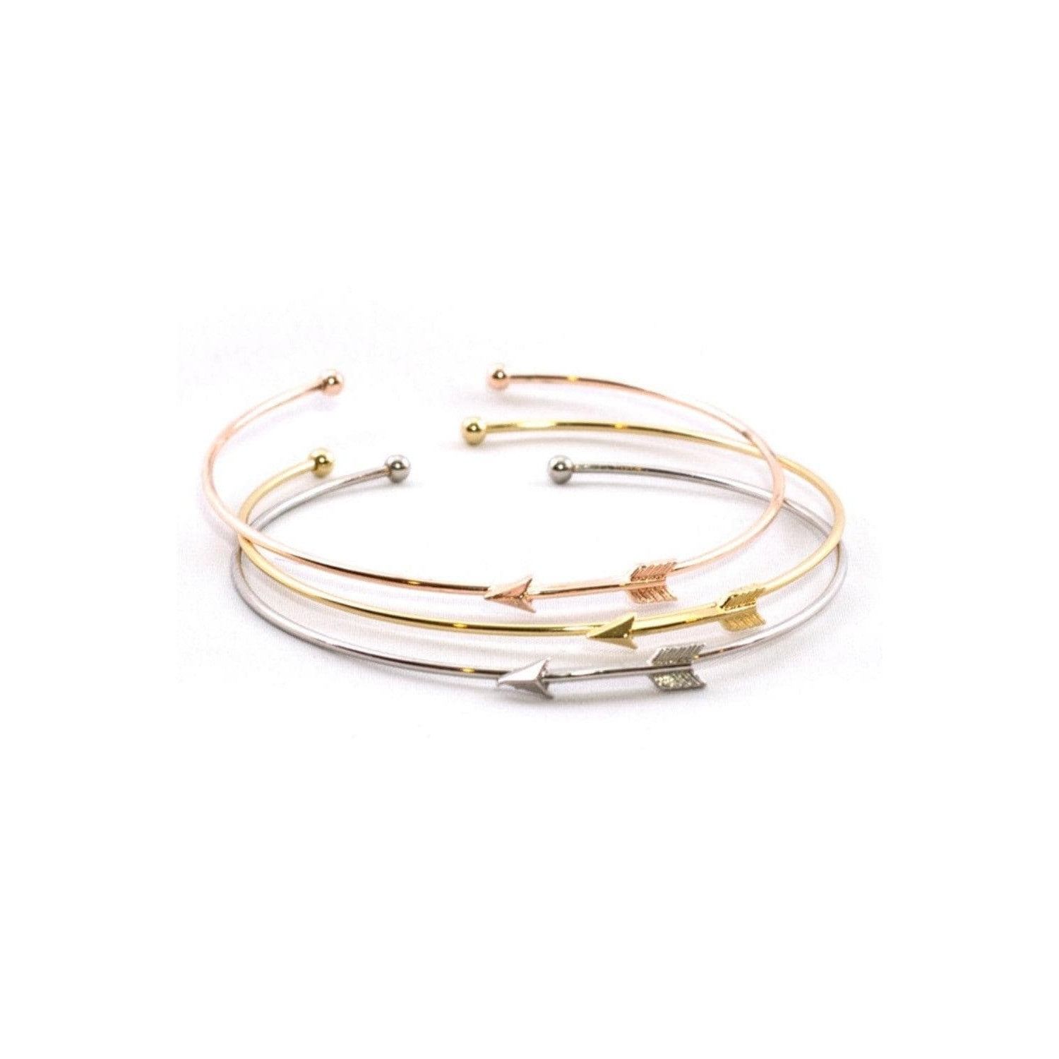 Vintage Dainty Delicate Trendy 3-strand Arrow Bangle Bracelet Set Tr Size ONE SIZE - 1 Thumbnail