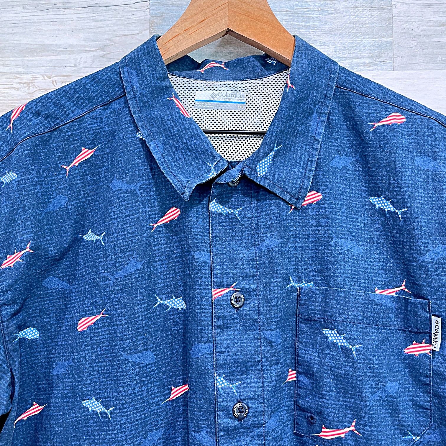 Columbia Columbia PFG USA America Flag Fish Short Sleeve Shirt Blue L Size US L / EU 52-54 / 3 - 2 Thumbnail