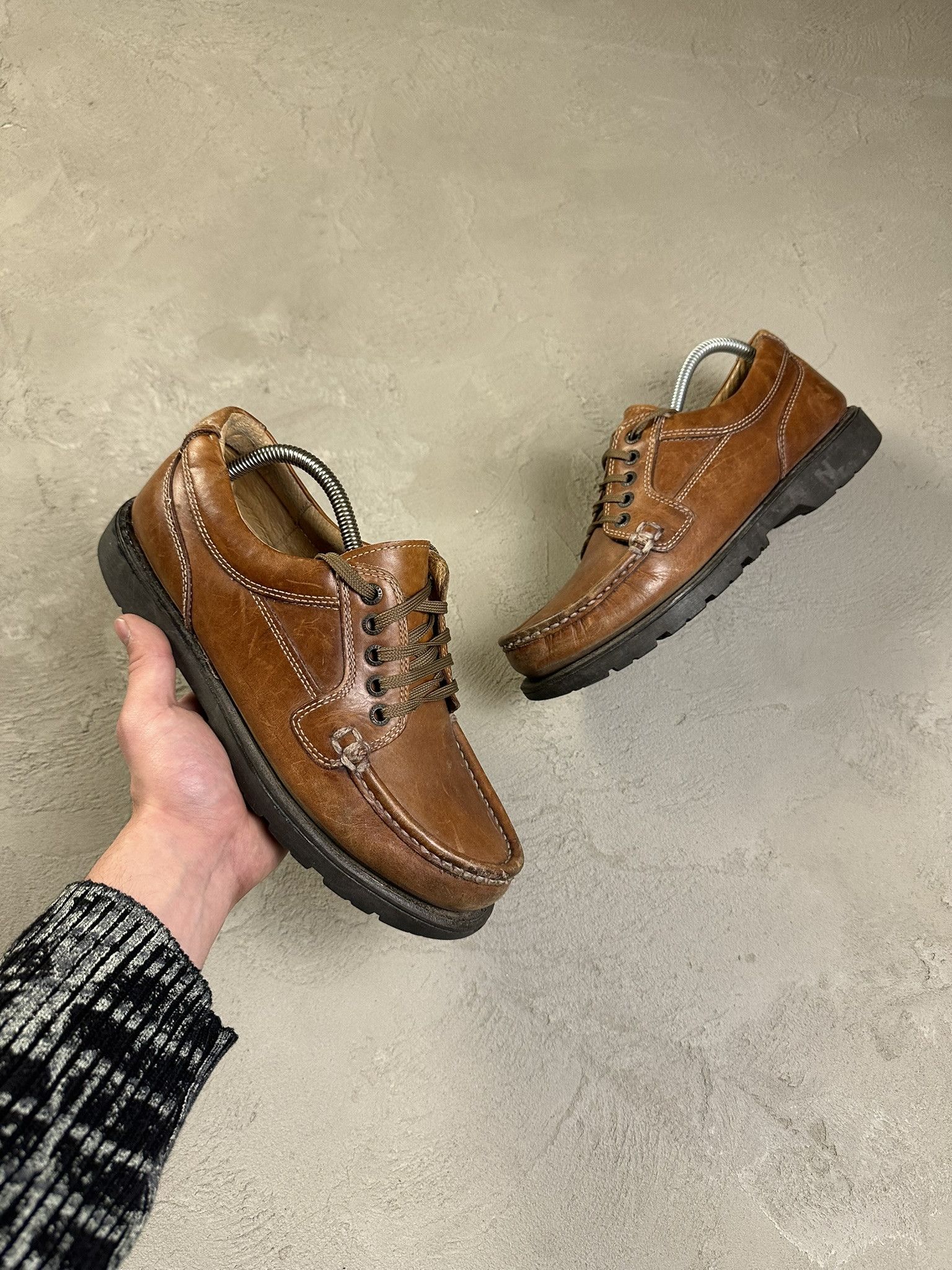 Italian Designers x Vintage Leather Chunky Loafers Boots Shoes in Brown, Men's (Size 8.5)