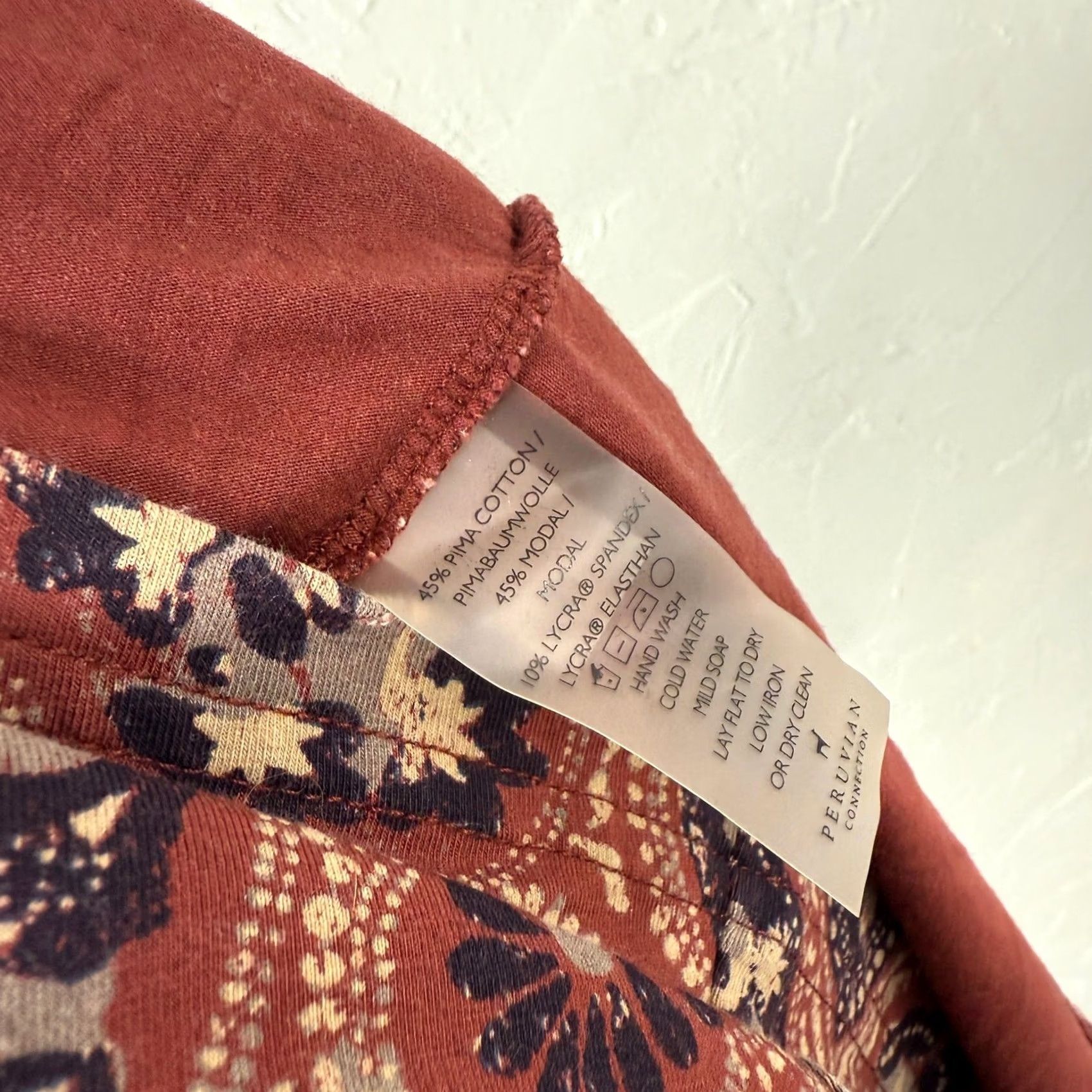 Vintage Peruvian Connection Dress Women L Pima Cotton Floral S/S Stretch Round Neck Midi Size L / US 10 / IT 46 - 7 Thumbnail