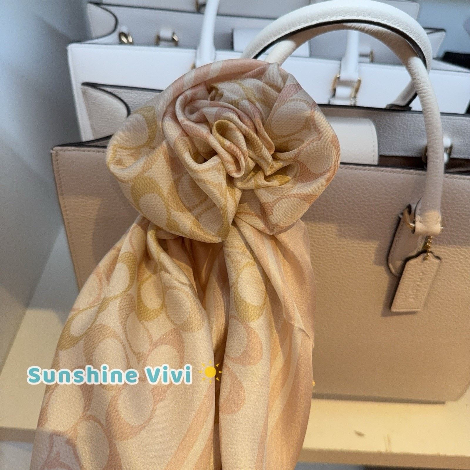 Coach NWT Coach Signature Silk Square Scarf Chalk/Pink CEH52 Size ONE SIZE - 4 Thumbnail