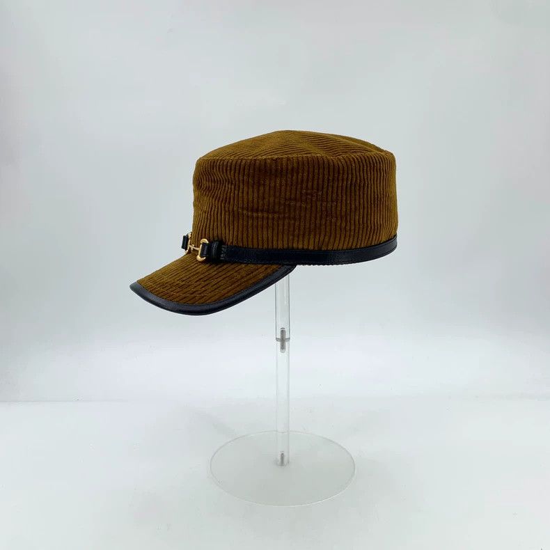 Gucci Gucci Dark brown cotton leather stitching horse buckle vel Size ONE SIZE - 1 Thumbnail