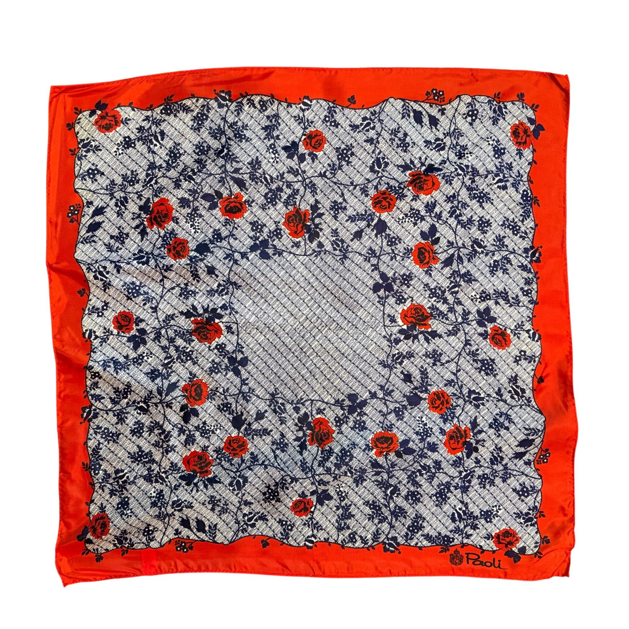 Vintage Vintage Paoli Red & Blue Rose Patterned Acetate Scarf Made I Size ONE SIZE - 1 Thumbnail