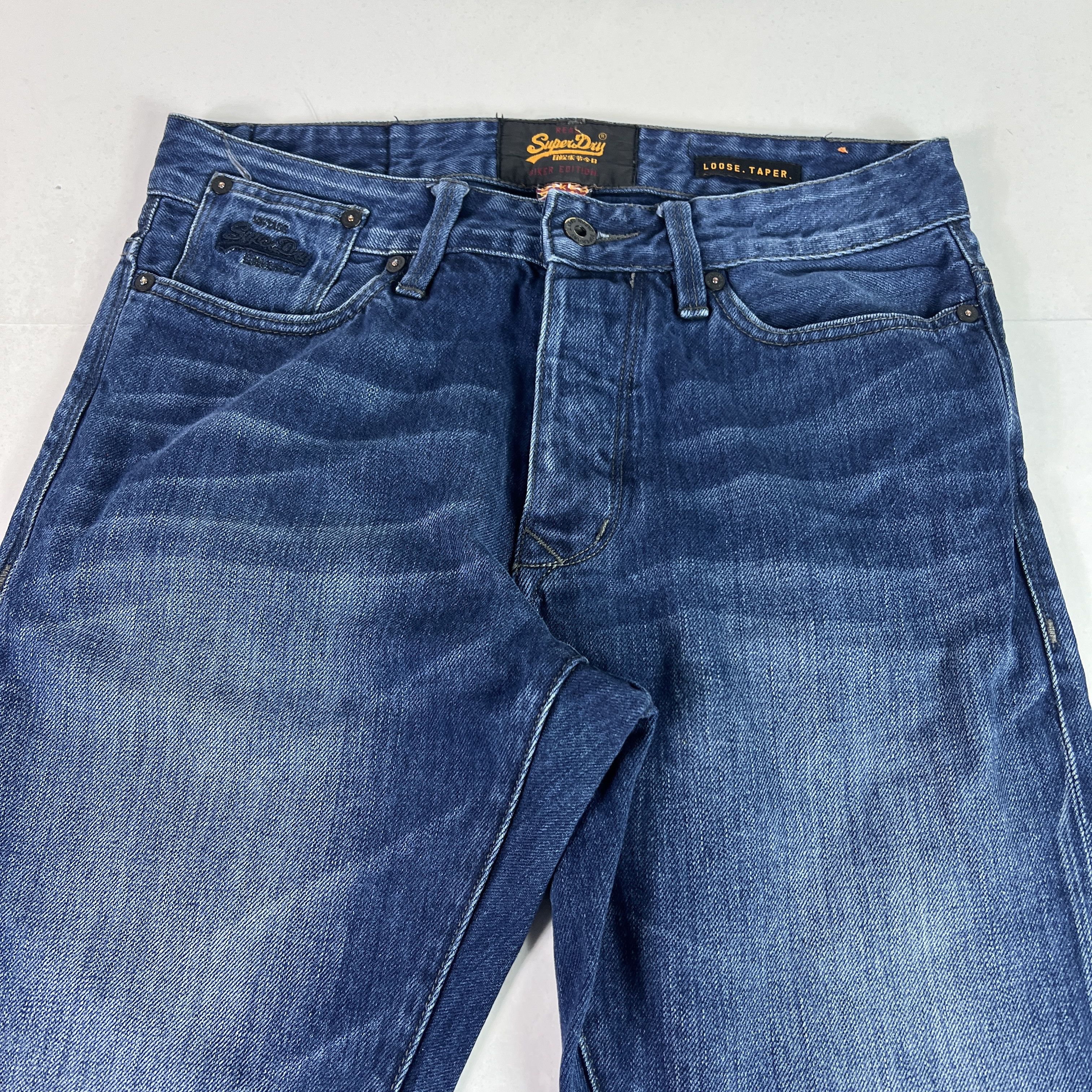 Superdry Super Dry Jean Loose Taper Biker Dark Blue Cotton Denim Size US 31 - 3 Thumbnail