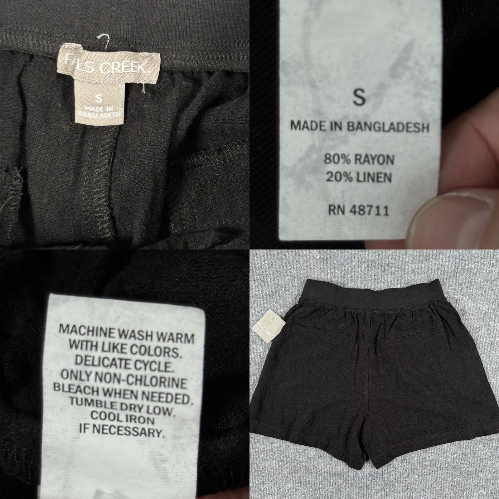 Vintage Falls Creek Pull On Shorts Womens Small Black Linen Blend Casual Lightweight Pockets Size 28" / US 6 / IT 42 - 8 Thumbnail