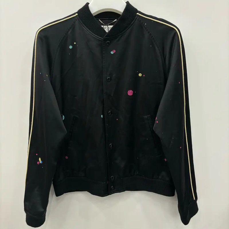 Yves Saint Laurent YSL Black Silk Blend Printed Jacket for Women 0089 Size L / US 10 / IT 46 - 1 Thumbnail