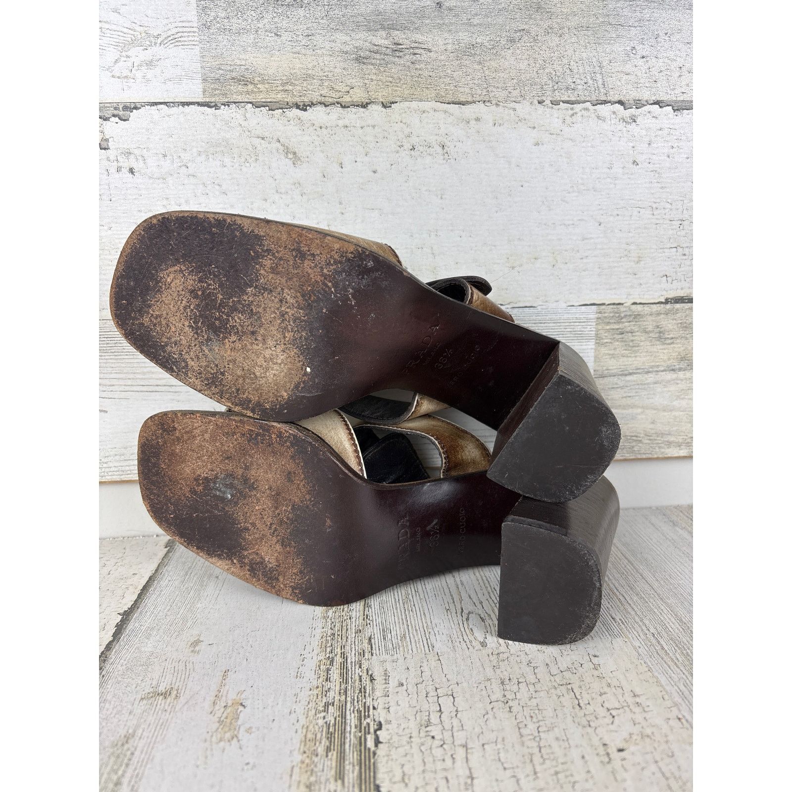 Prada Prada womens 6 vintage heel buckle sandals brown leather Size US 6 / IT 36 - 6 Thumbnail