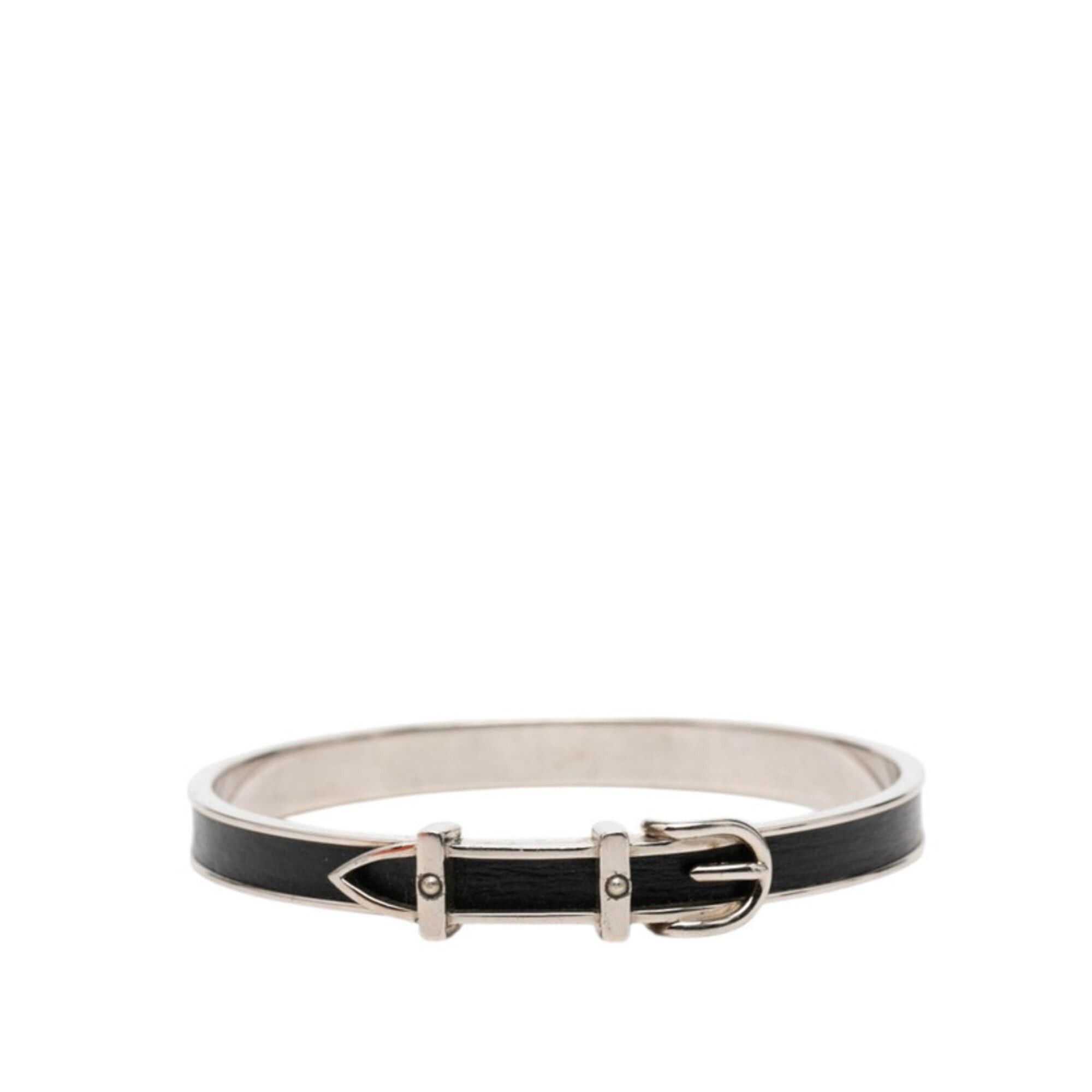 Hermes Hermes Belt Motif Bangle, Silver, Black Metal, Leather, Women's Size ONE SIZE - 1 Thumbnail