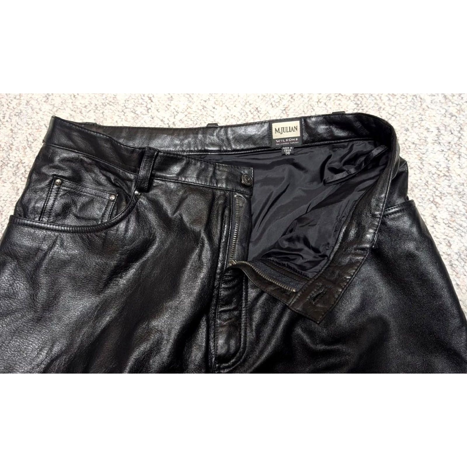 Vintage VINTAGE Wilsons Leather Jeans 36x32 Baggy Loose Wide-Leg Black Leather, Cowhide Men's Pants 1990s Y2K Vintage Motorcycle Style Size US 36 / EU 52 - 5 Thumbnail