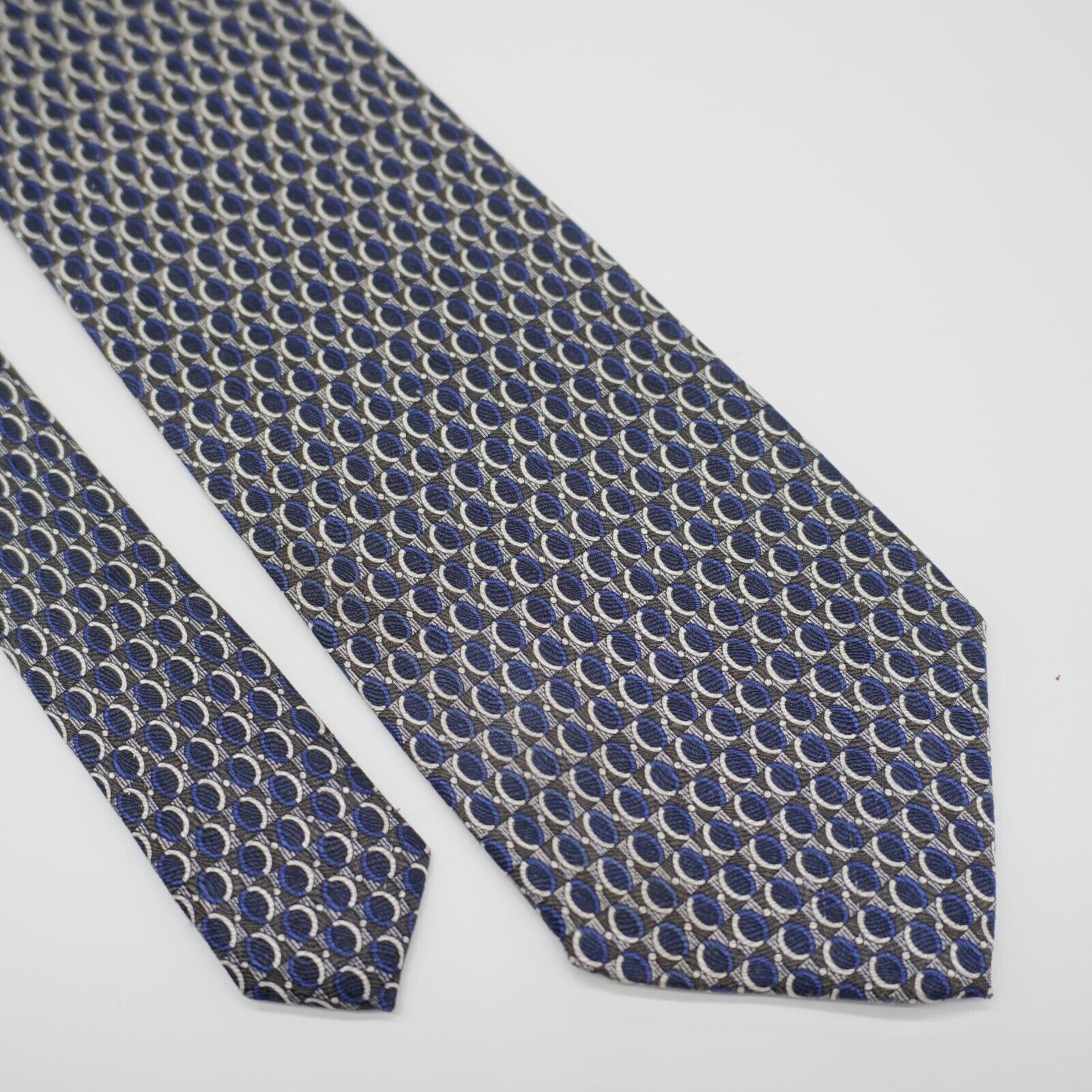 Designer Daniel De Fasson Blue Green White Geometric Print Wide Silk Size ONE SIZE - 1 Thumbnail