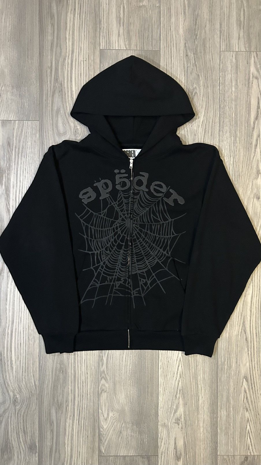Sp5der Sp5der OG Web Zip Up Hoodie (Black) | Grailed